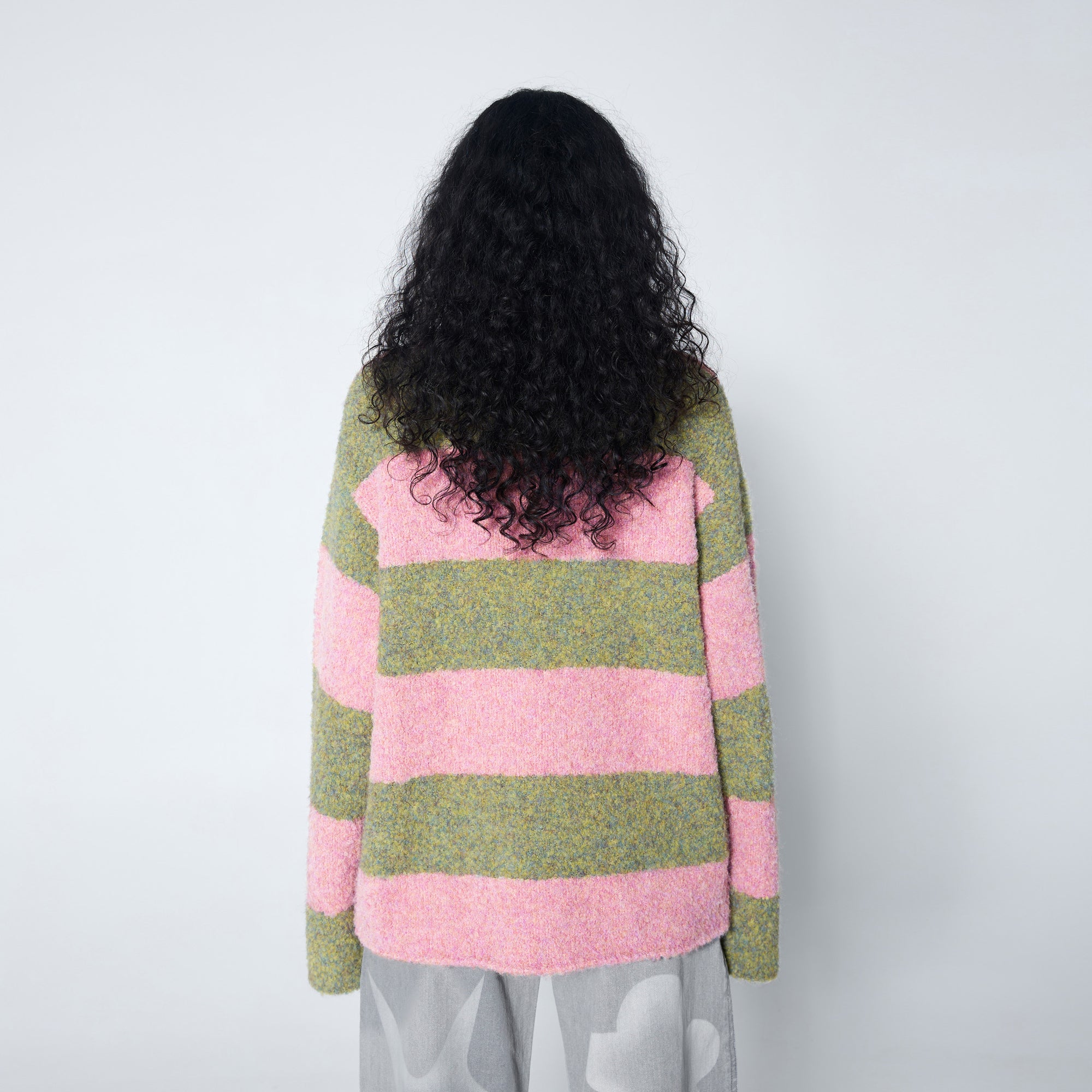 Arthur Apparel Oversized Funnel Neck Sweater in pink and green striped wool blend