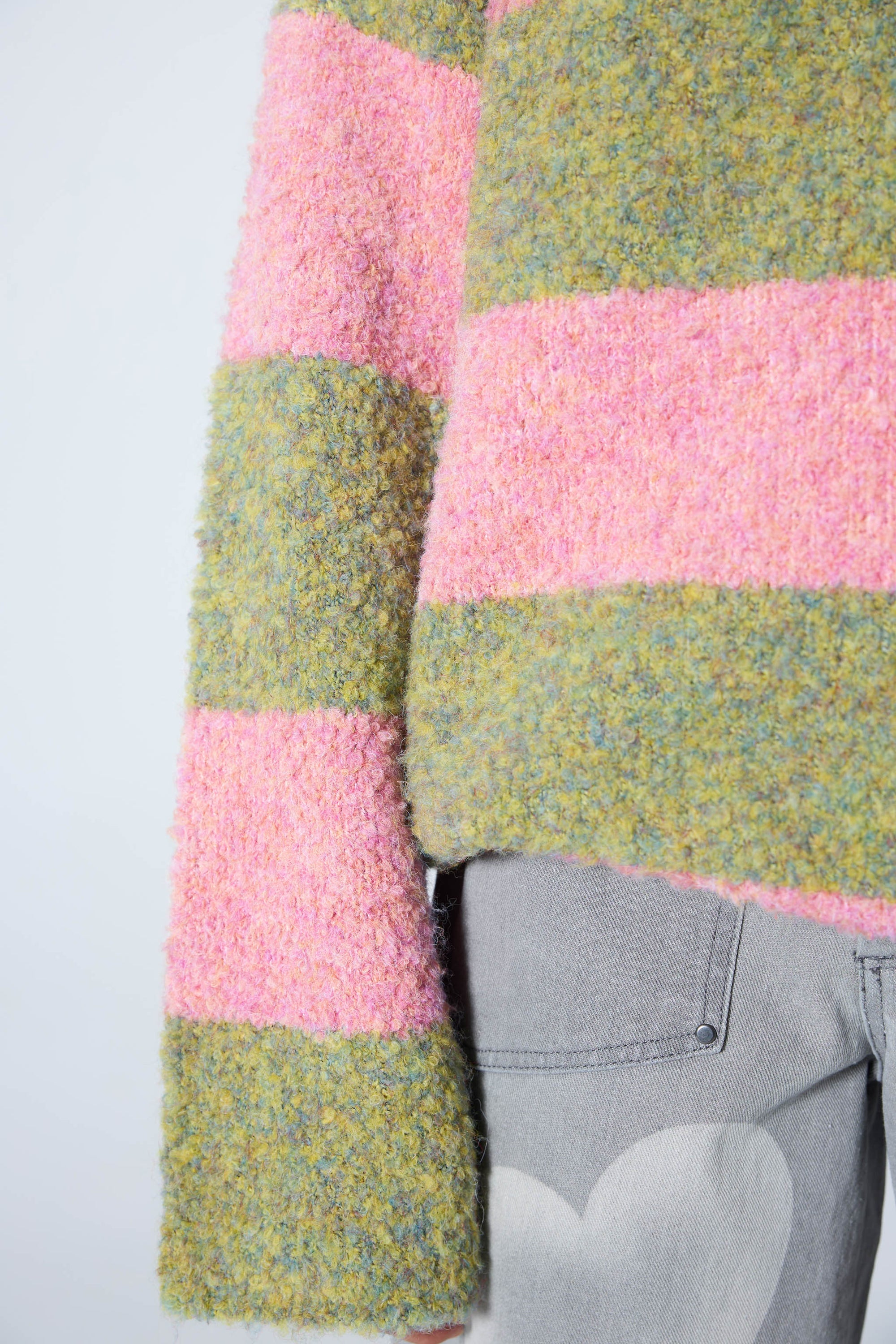 Arthur Apparel Oversized Funnel Neck Sweater in pink and green striped wool blend