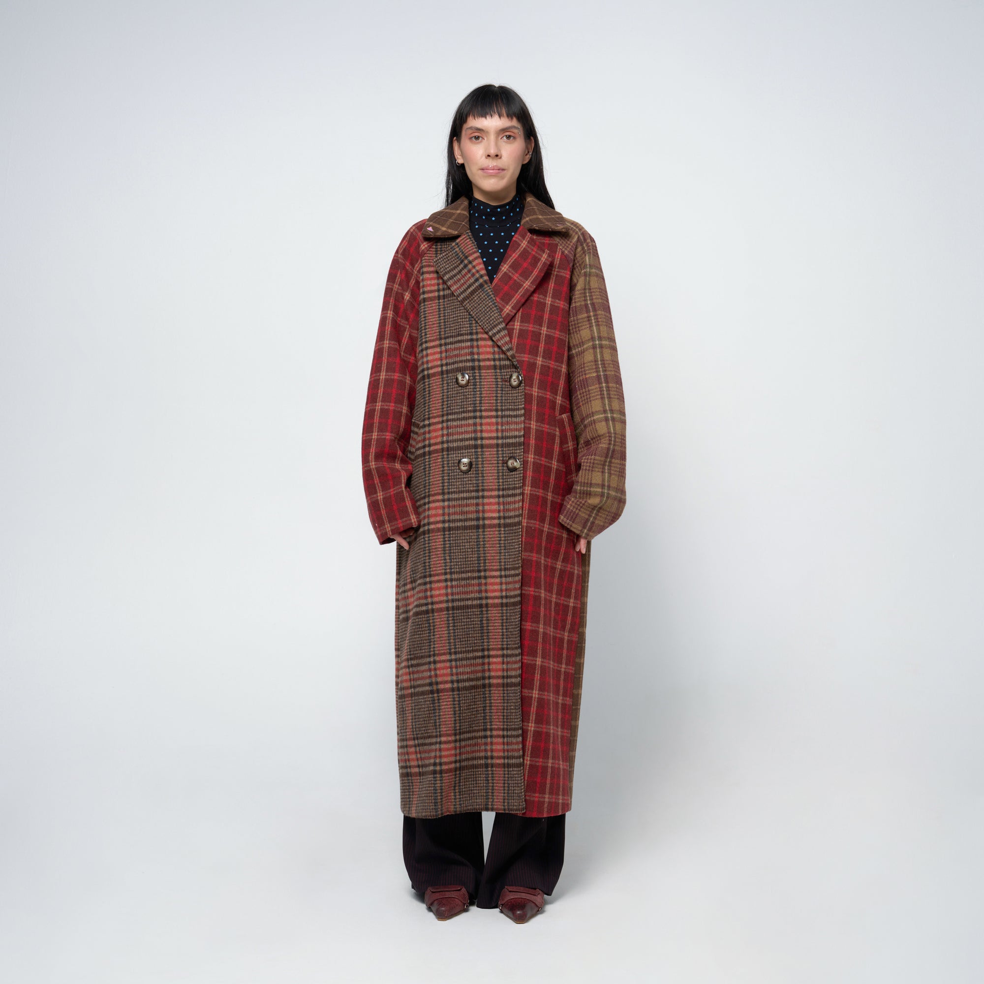 Arthur Apparel oversized double breasted coat in red plaid