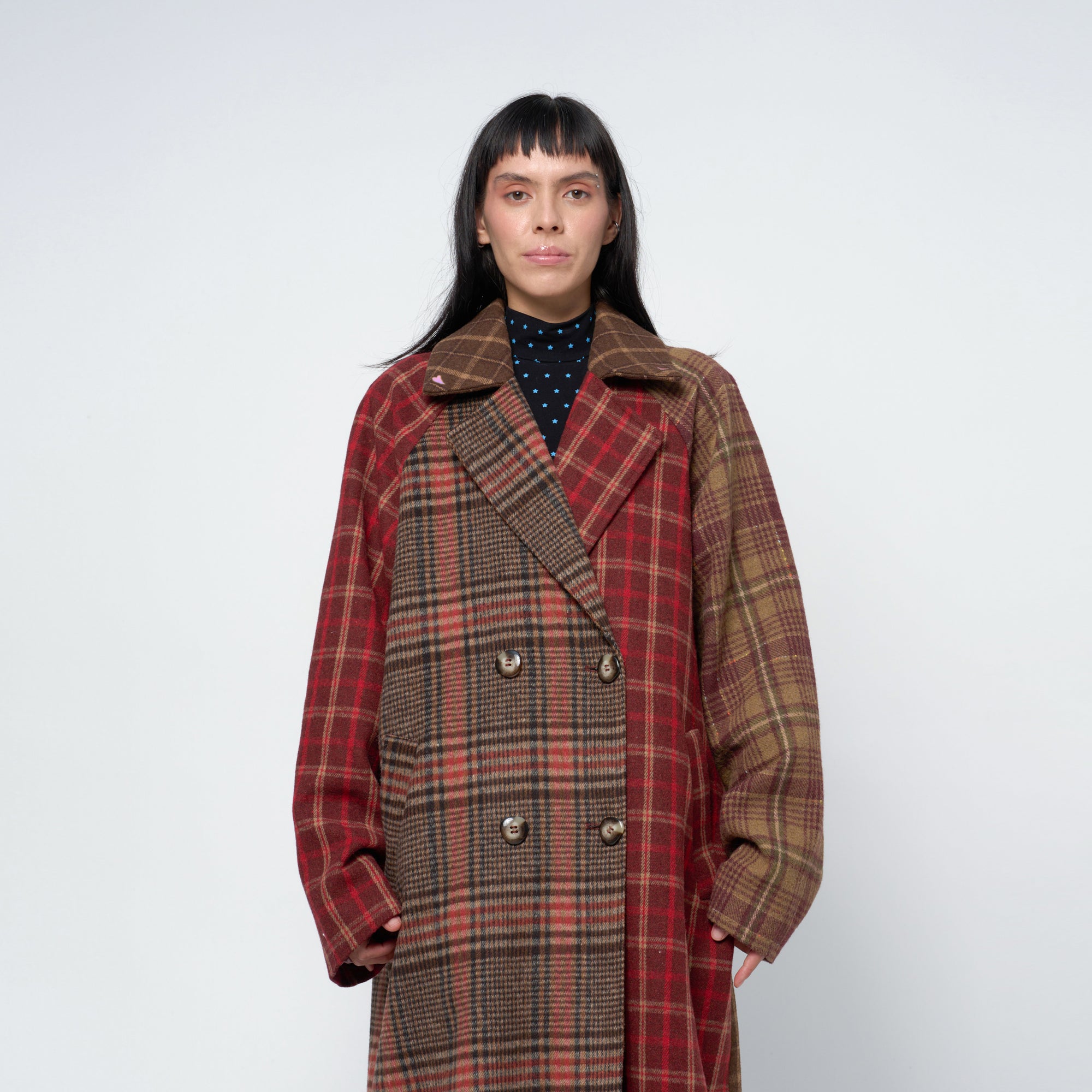 Arthur Apparel oversized double breasted coat in red plaid