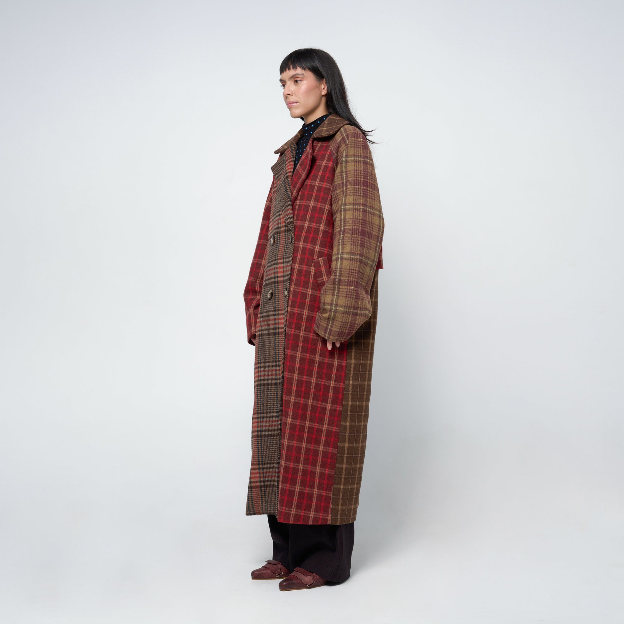 Arthur Apparel oversized double breasted coat in red plaid