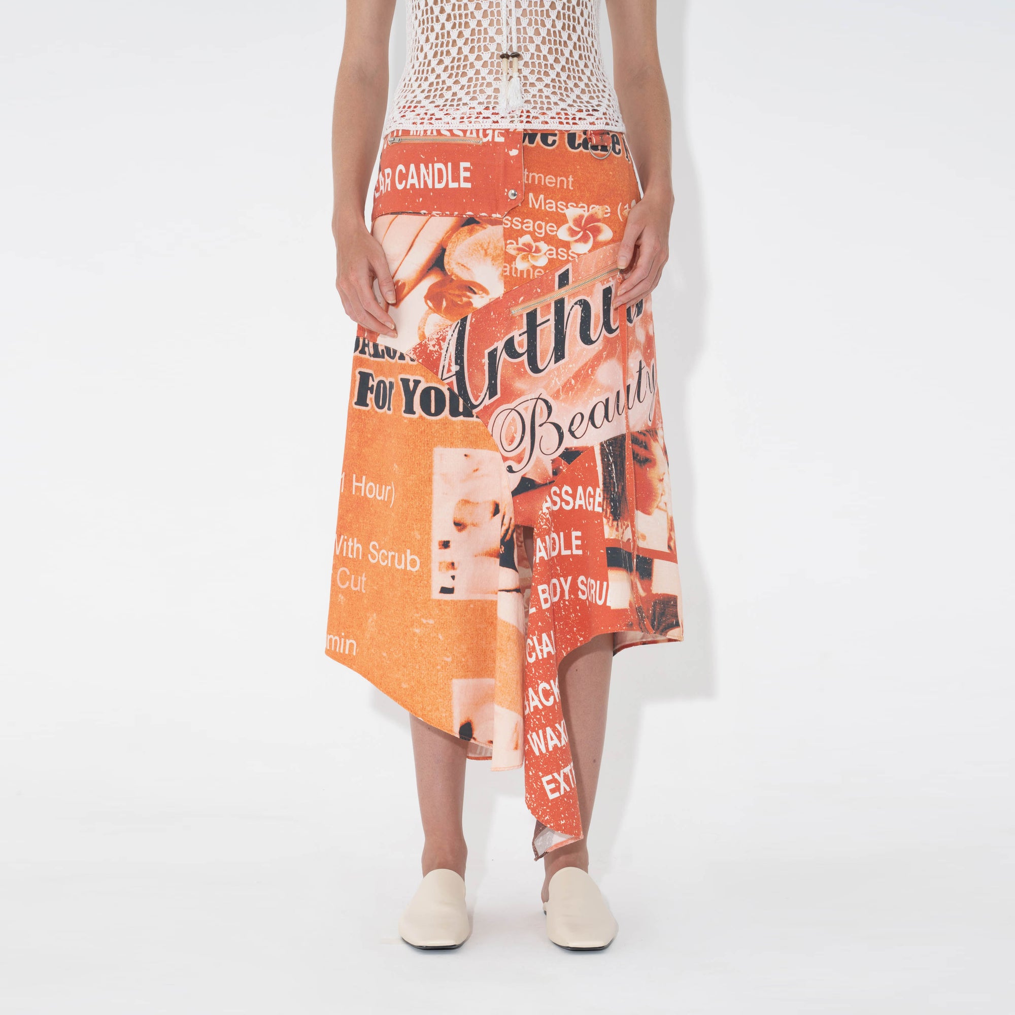 Arthur Apparel Graphic Print Drape Midi Skirt in cotton twill