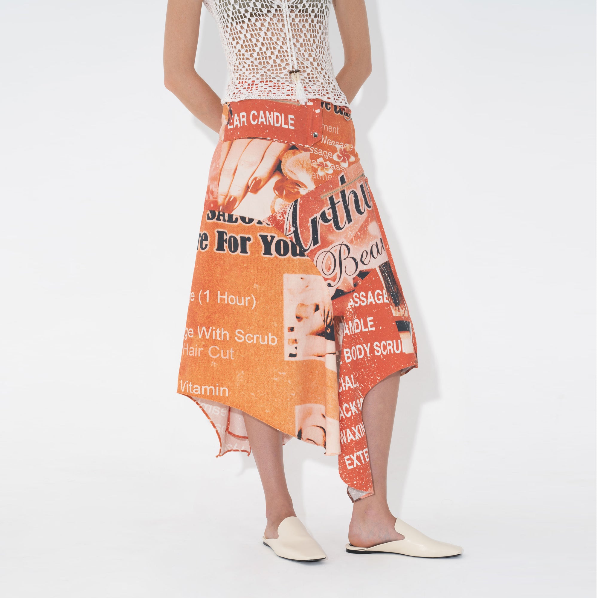 Arthur Apparel Graphic Print Drape Midi Skirt in cotton twill