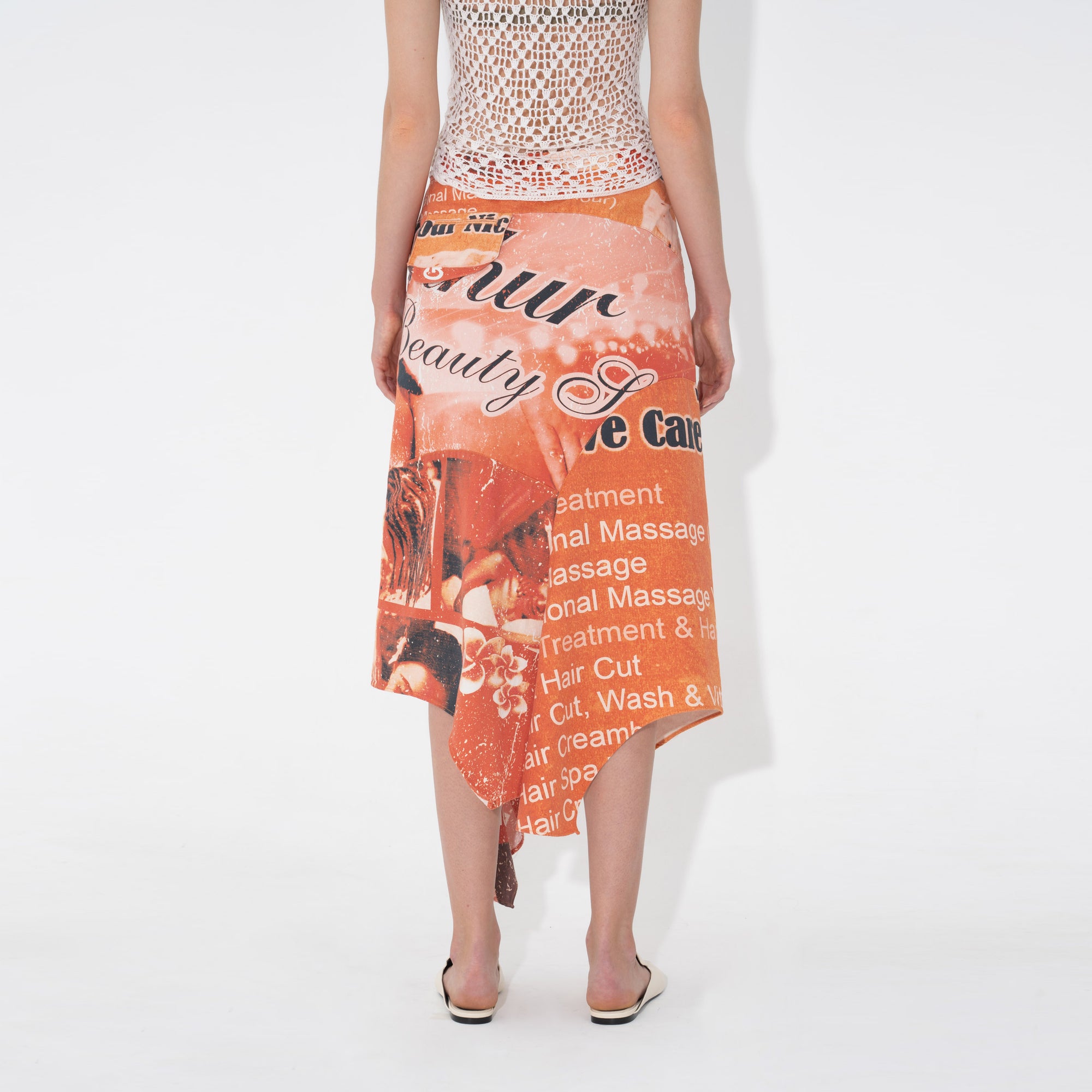 Arthur Apparel Graphic Print Drape Midi Skirt in cotton twill