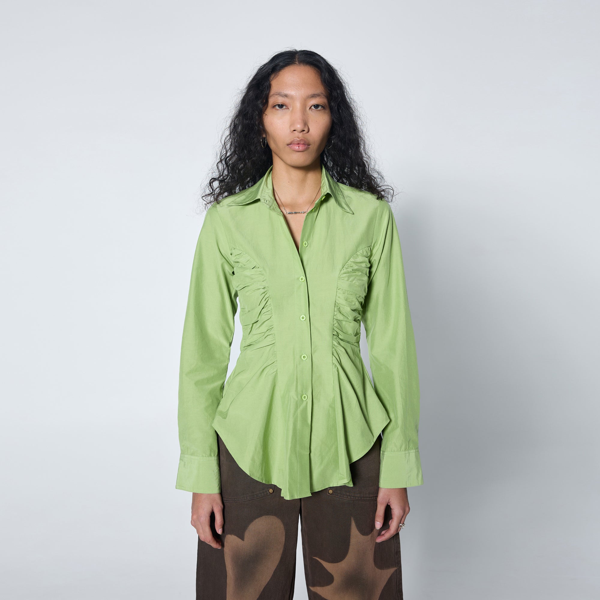 Arthur Apparel lime green fitted silk cotton shirt