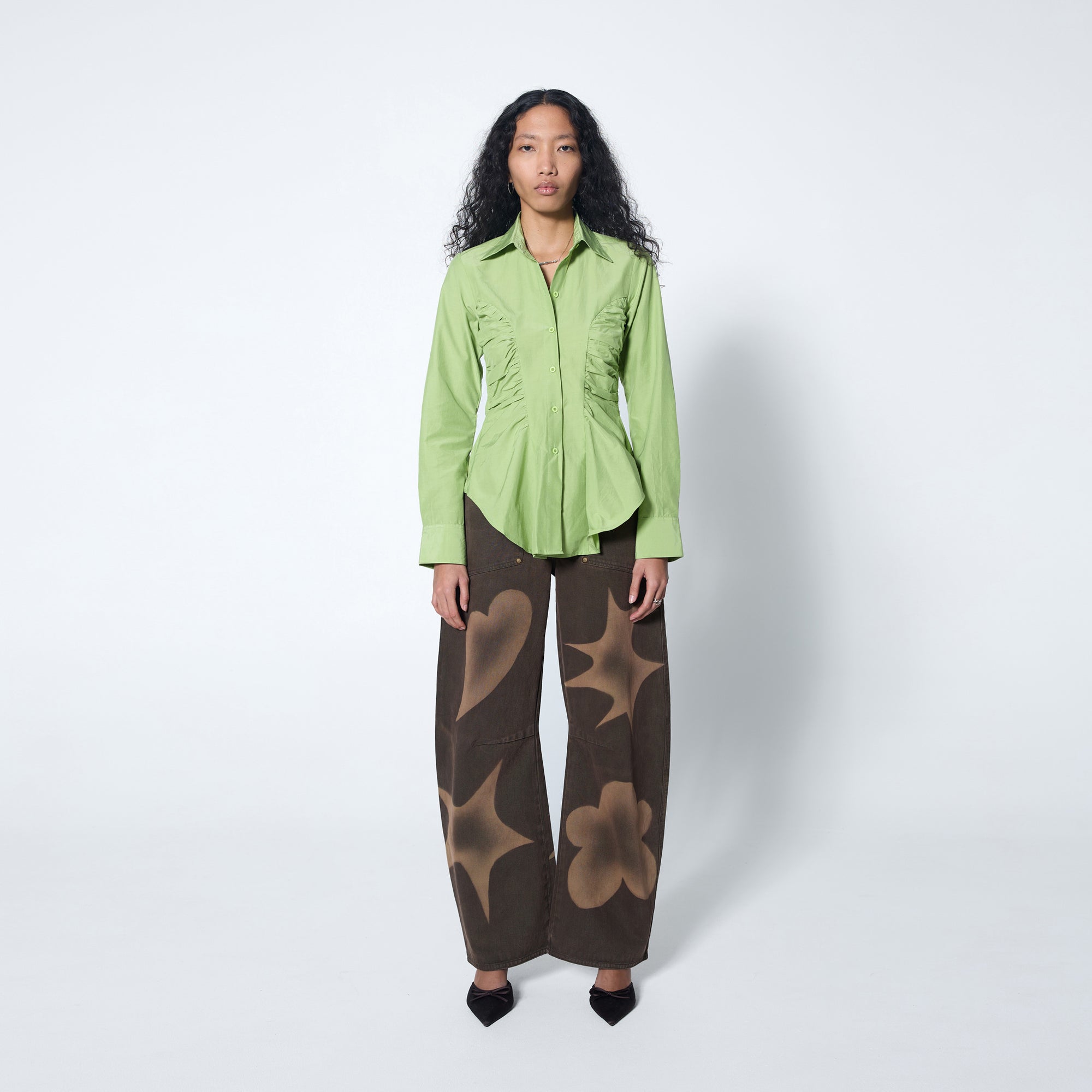 Arthur Apparel lime green fitted silk cotton shirt