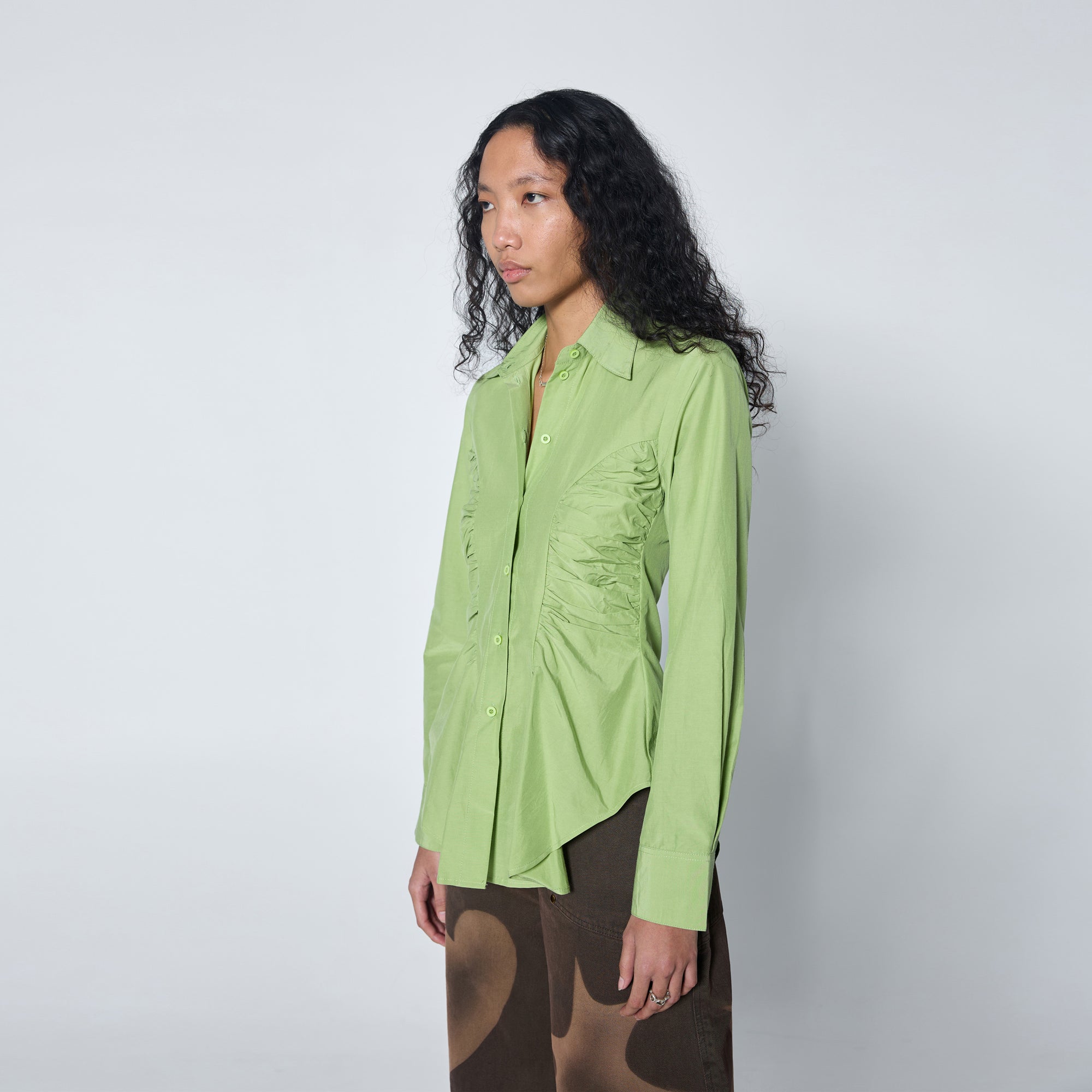 Arthur Apparel lime green fitted silk cotton shirt