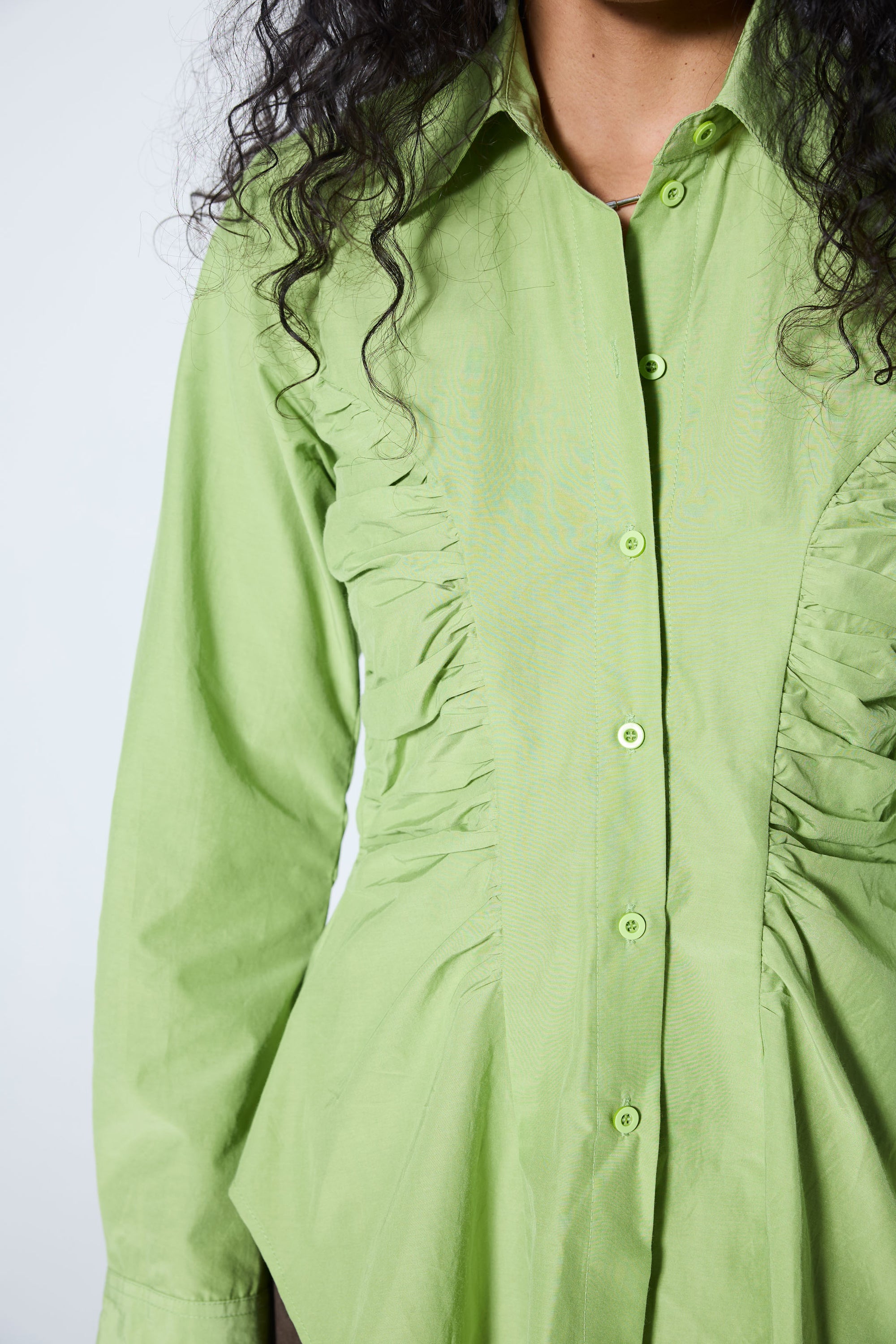 Arthur Apparel lime green fitted silk cotton shirt