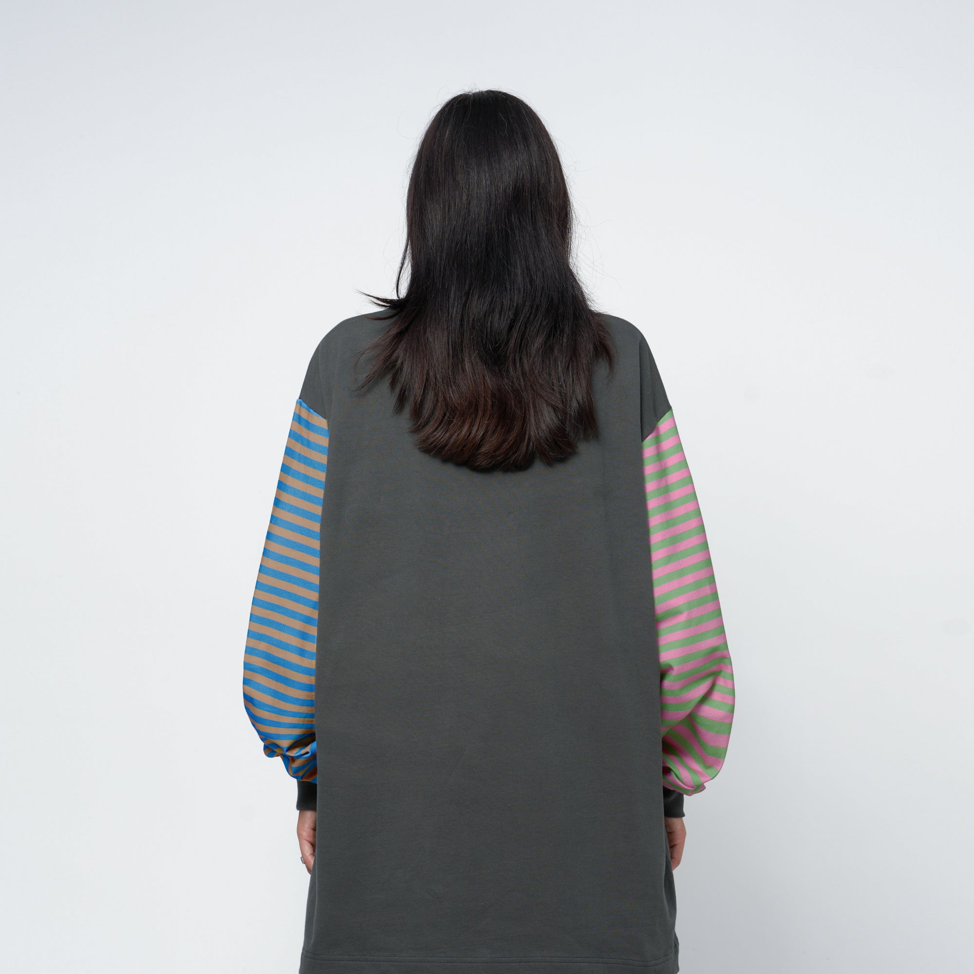 Arthur Apparel oversized t-shirt with stripe sleeves and silver rhinestones