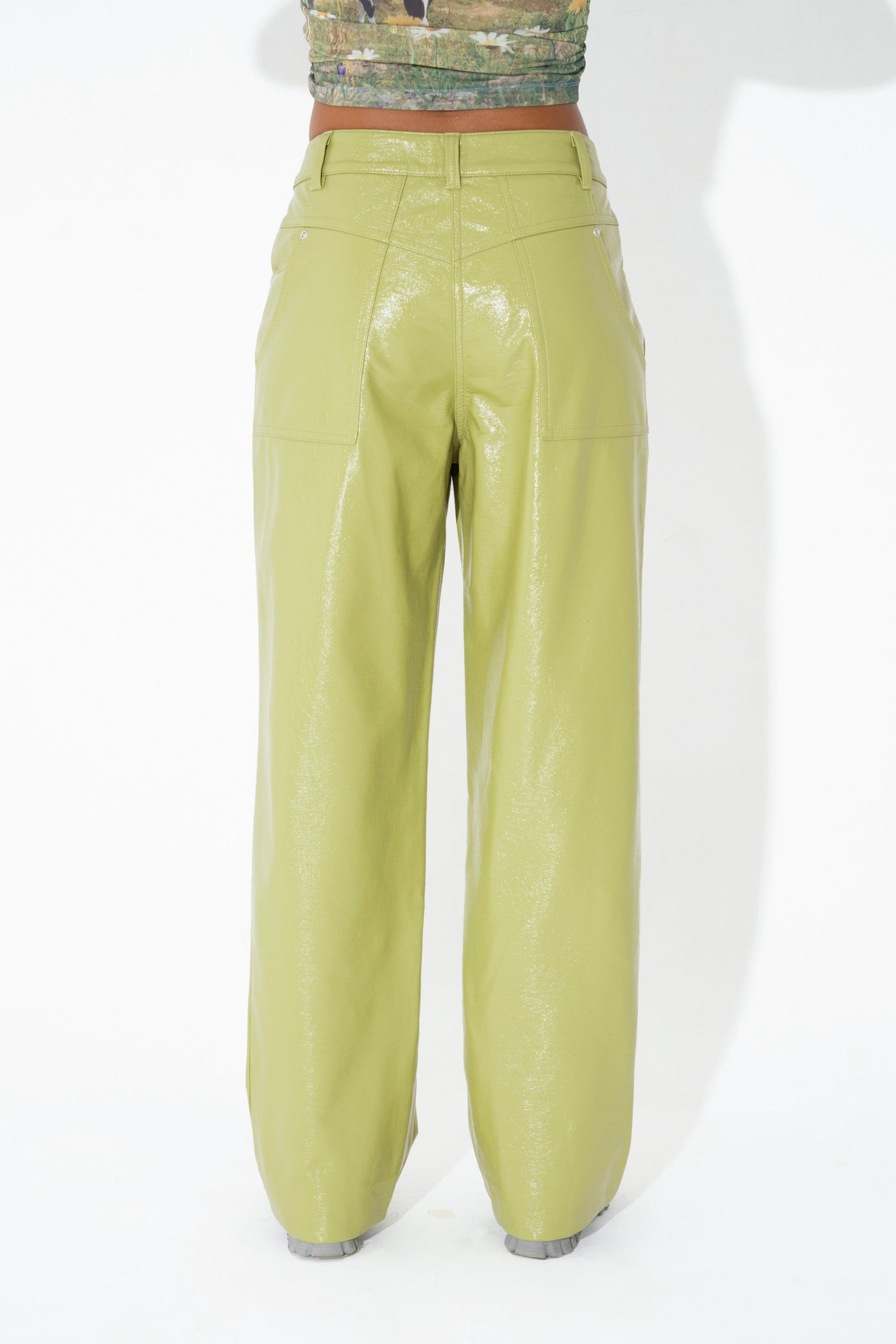 Arthur Apparel Mid Rise Green Patent Leather Trousers