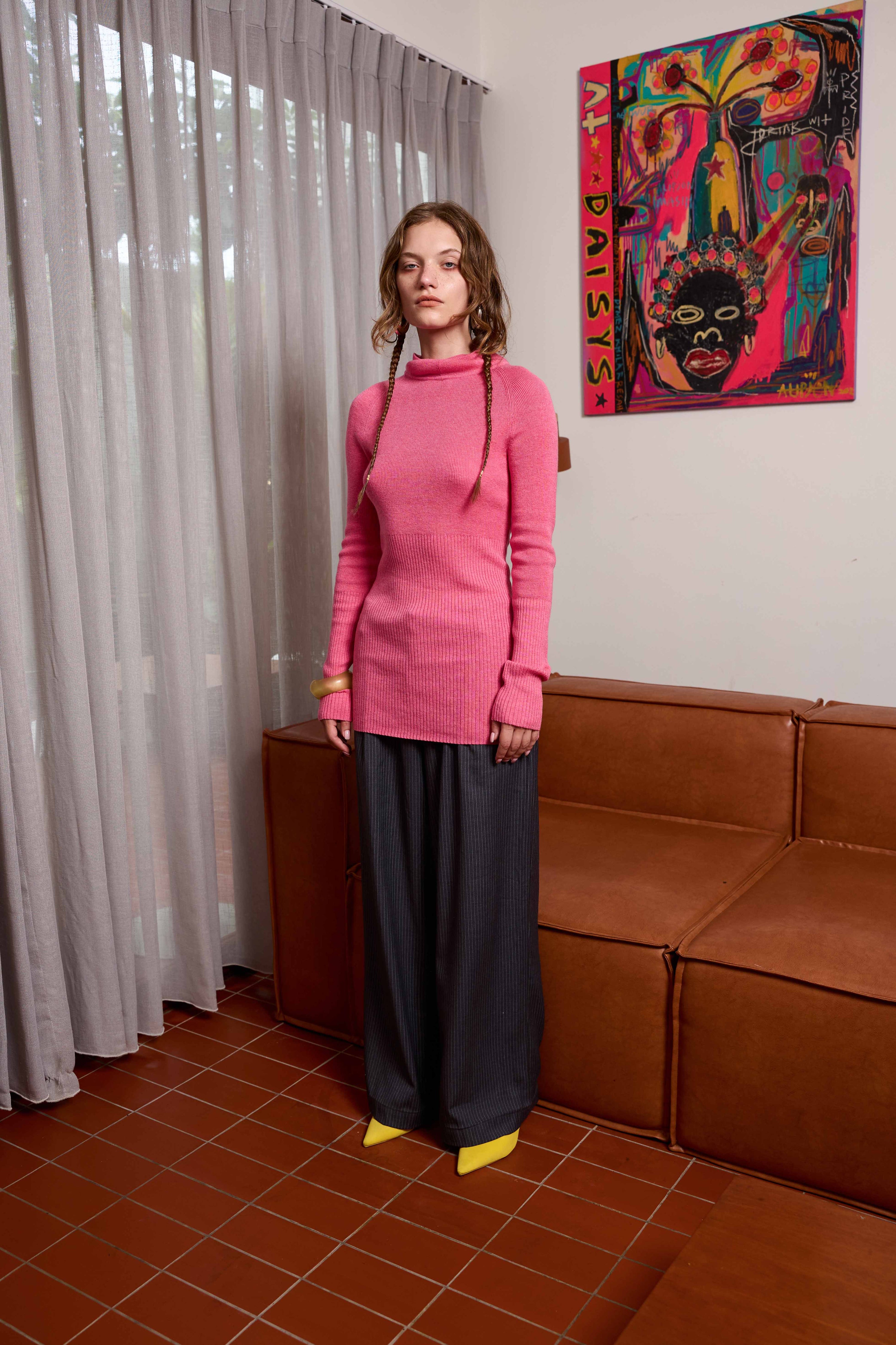 Arthur Apparel bright pink knitted long sleeve skivvy with built-in hood