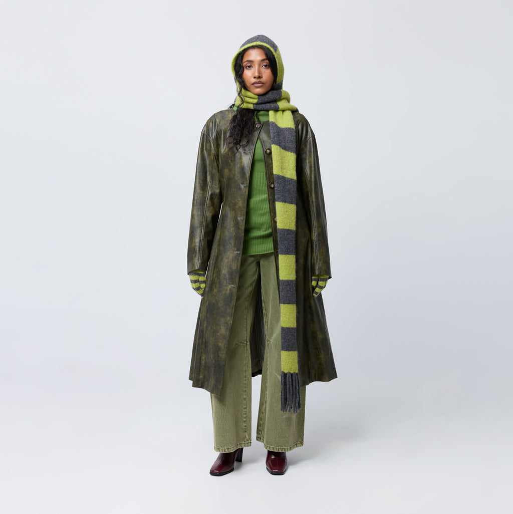 Arthur Apparel green/grey wool knitted scarf with built in hood