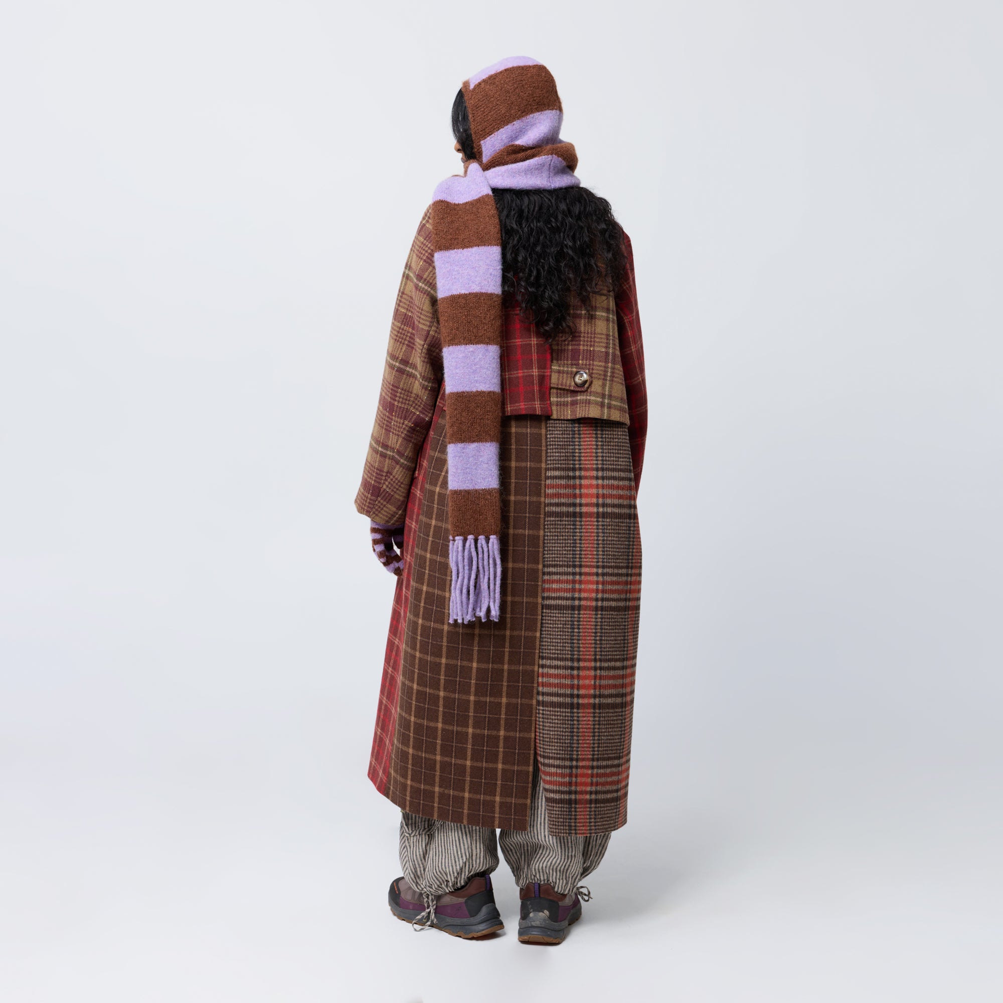 Arthur Apparel purple/brown wool knitted scarf with built in hood