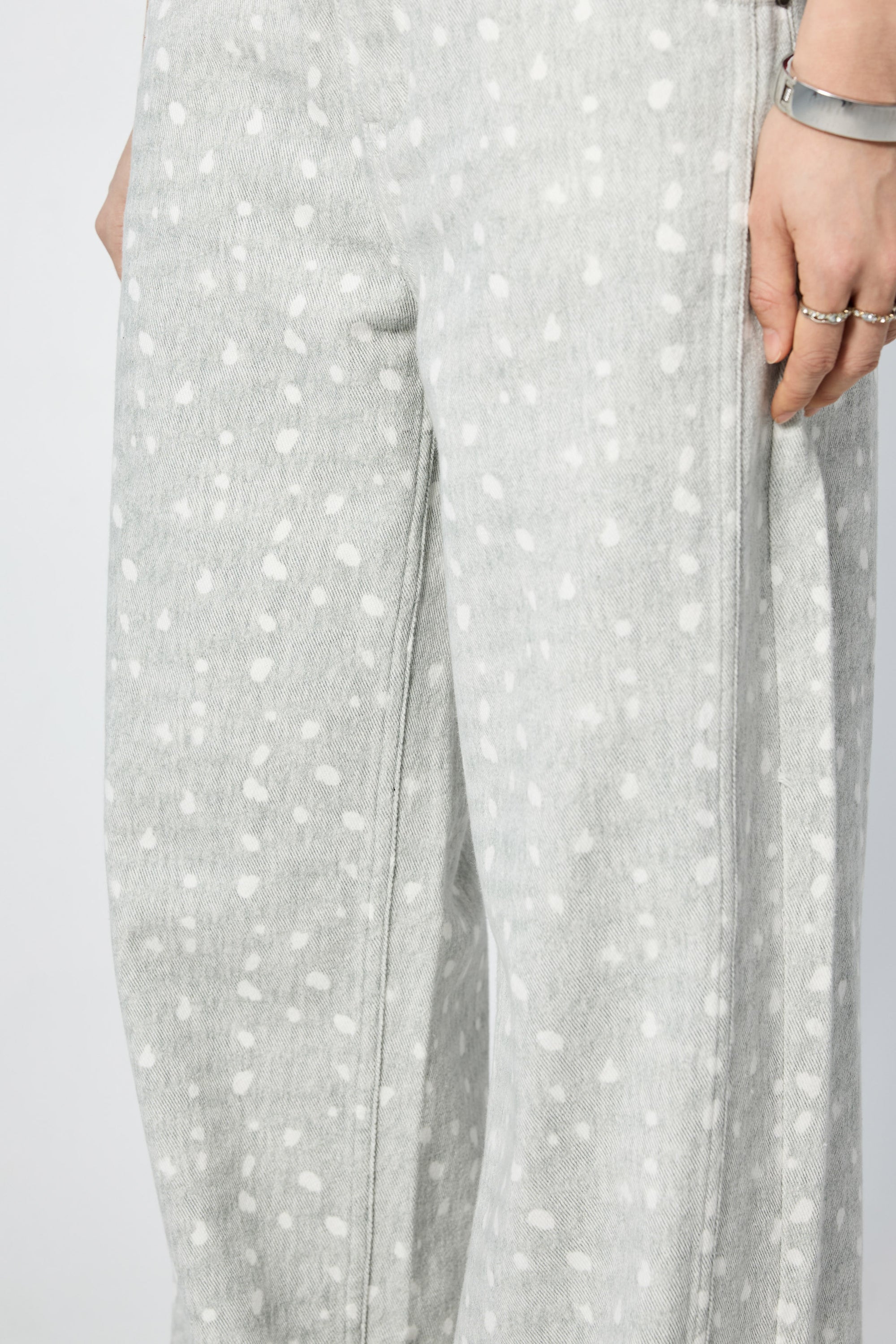 Arthur Apparel light green straight leg jeans with white spots