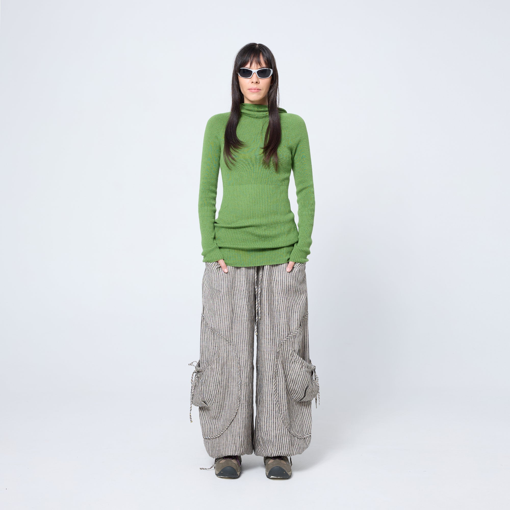Arthur Apparel green knitted long sleeve skivvy with built-in hood