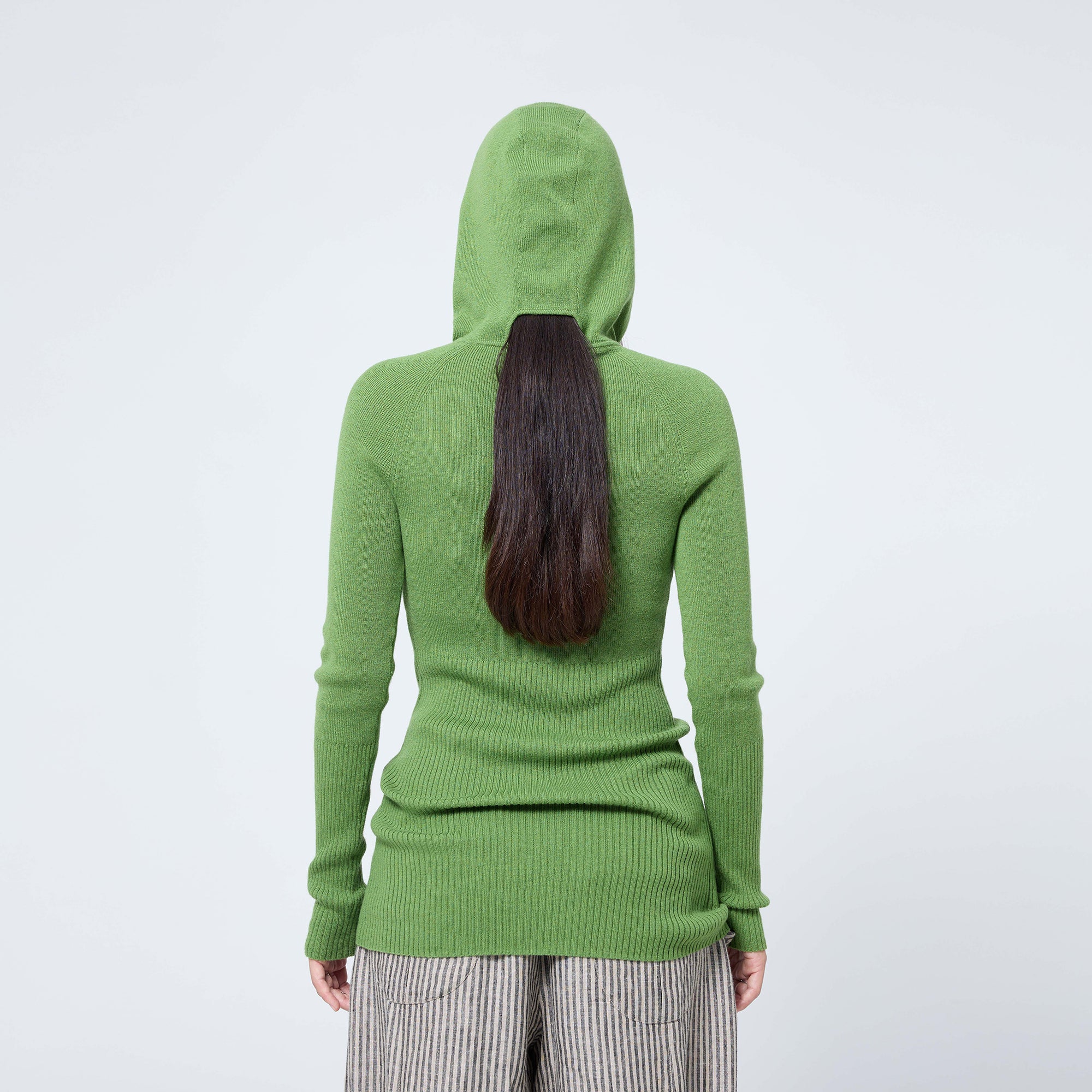 Arthur Apparel green knitted long sleeve skivvy with built-in hood