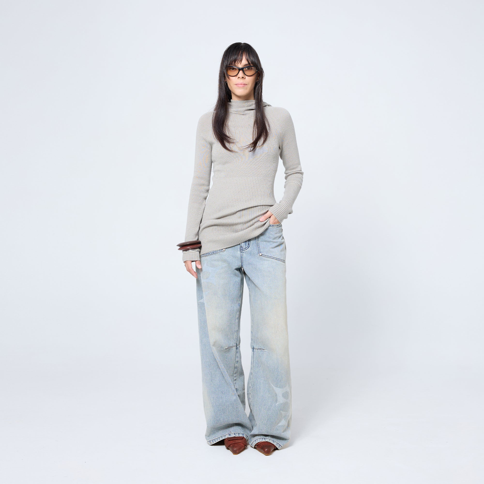 Arthur Apparel grey knitted long sleeve skivvy with built-in hood