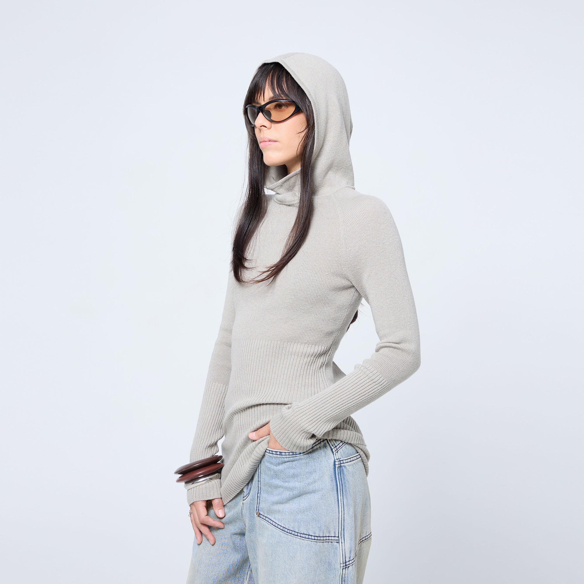 Arthur Apparel grey knitted long sleeve skivvy with built-in hood