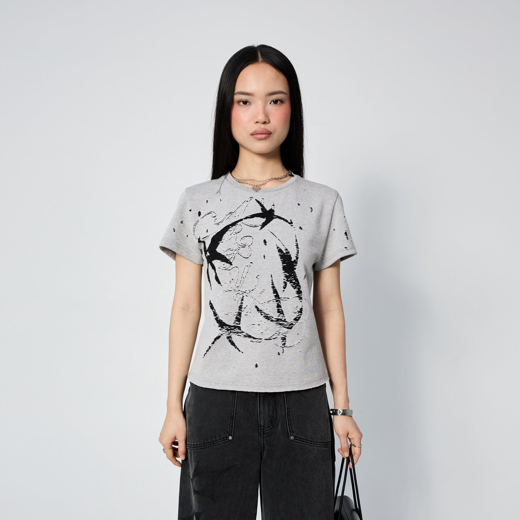 Arthur Apparel standard grey tee with black stars print