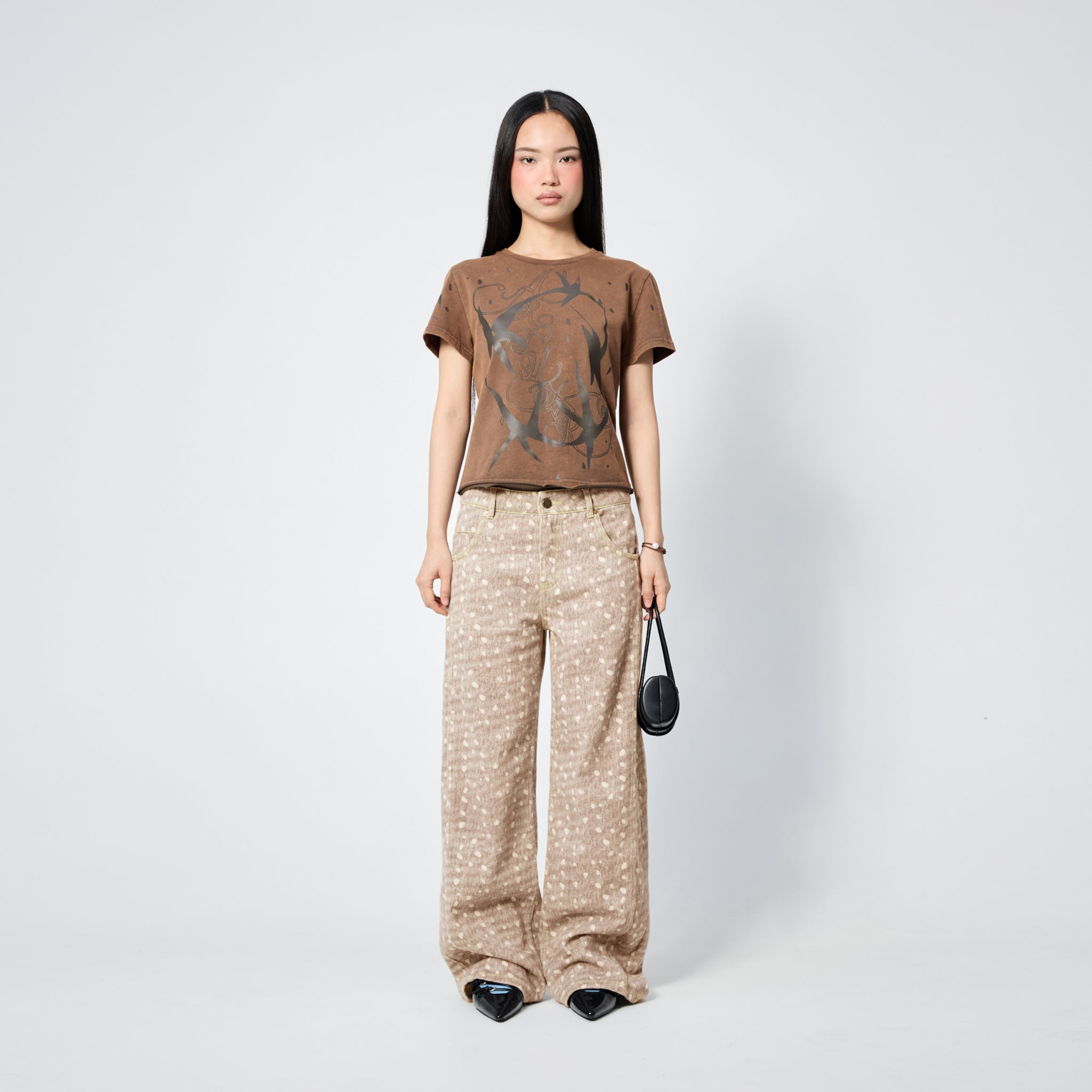 Arthur Apparel standard brown tee with dark brown stars print