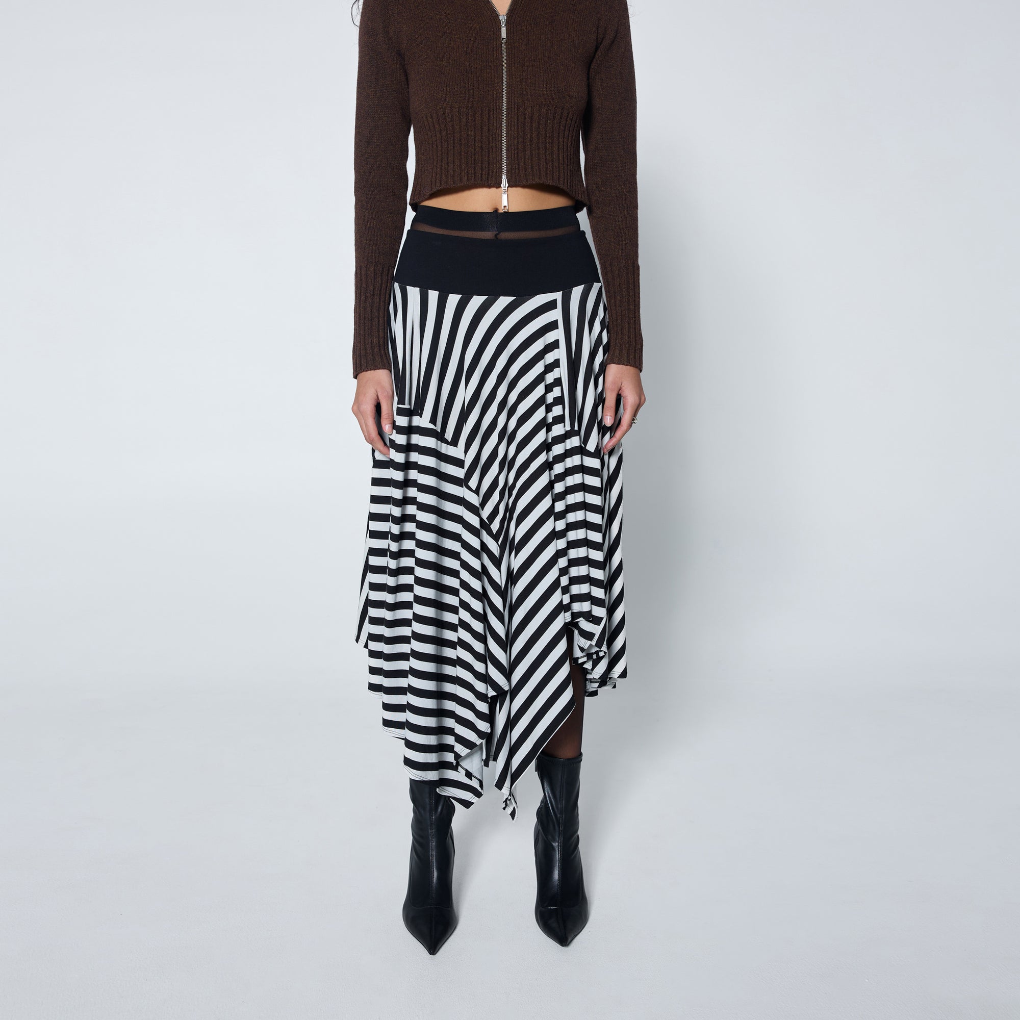 Arthur Apparel handkerchief skirt with bold stripe print