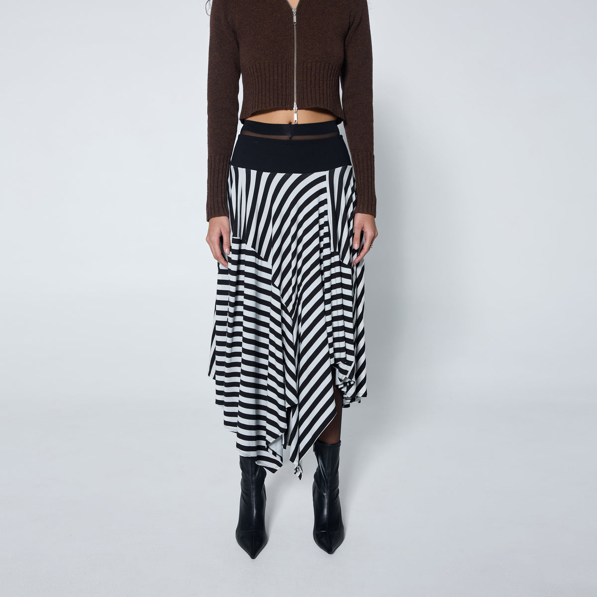 Arthur Apparel handkerchief skirt with bold stripe print