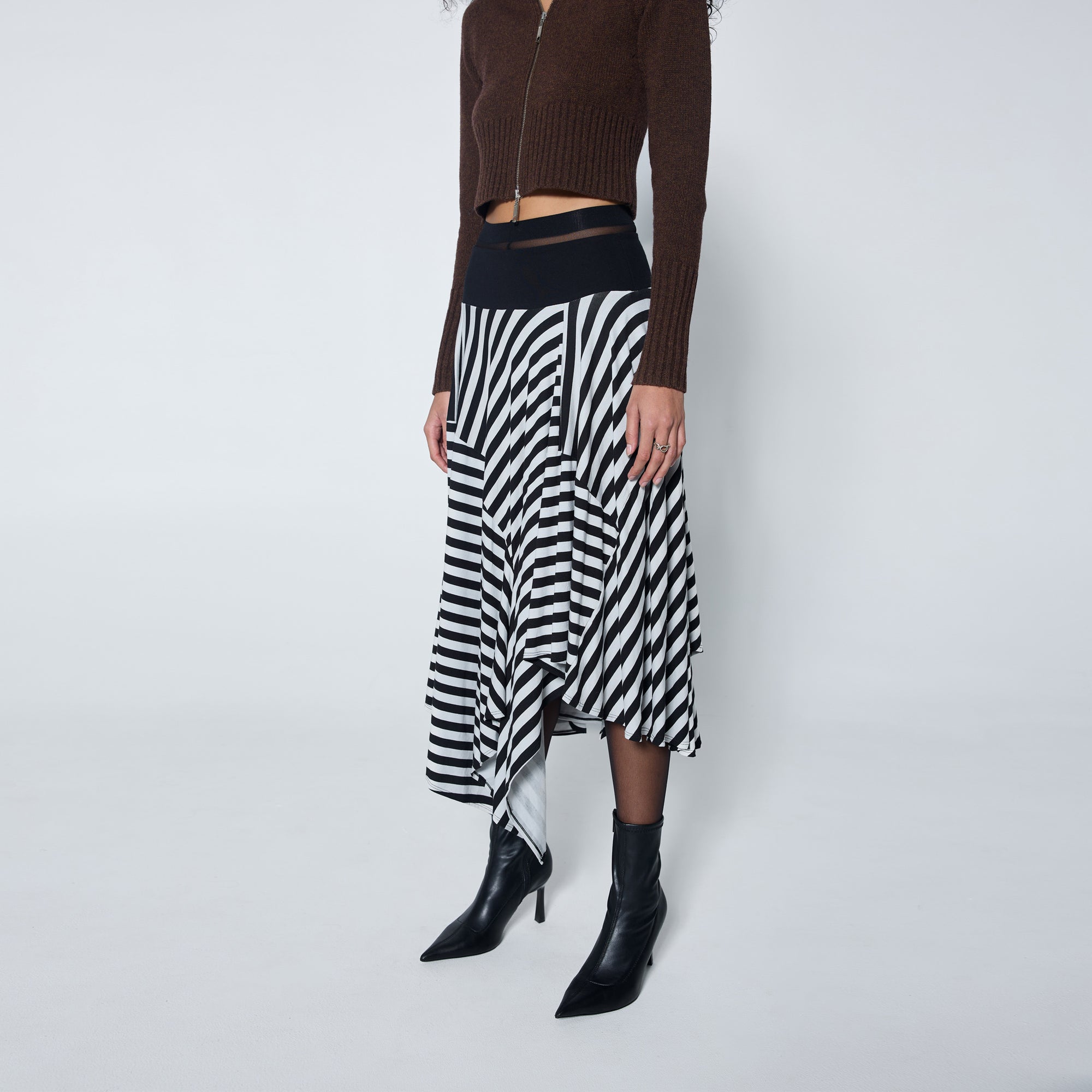 Arthur Apparel handkerchief skirt with bold stripe print