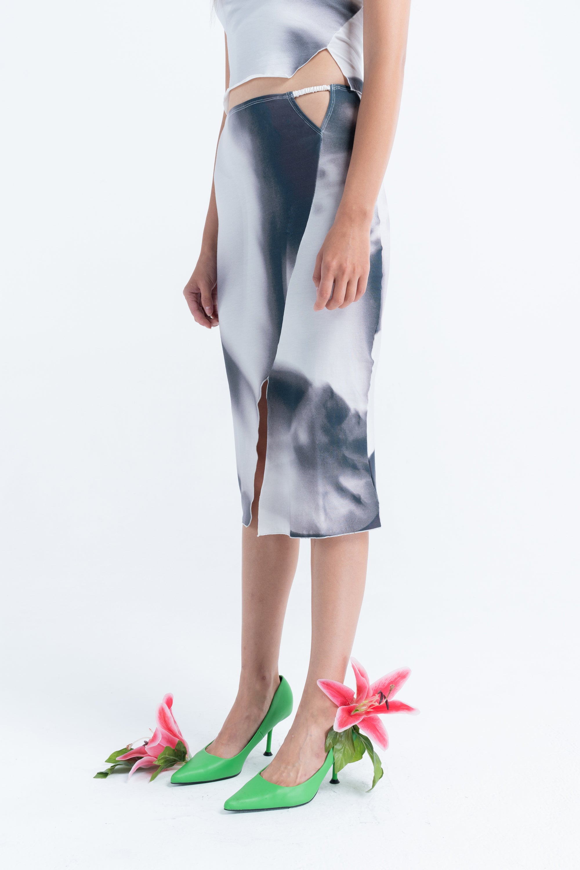 Arthur Apparel Monochrome Cut-Out Midi Skirt