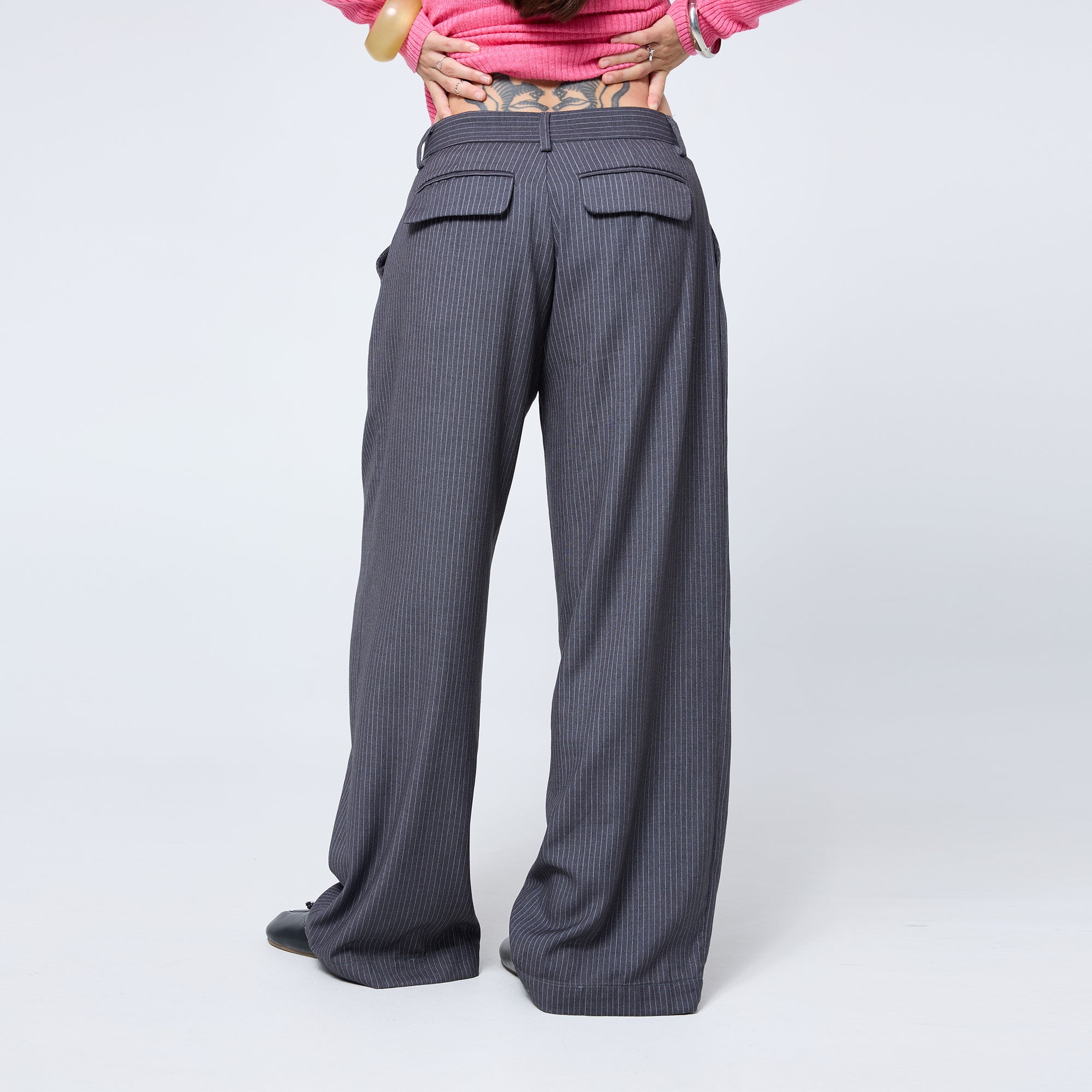 Slouchy Pleat Pant in Grey Pinstripe