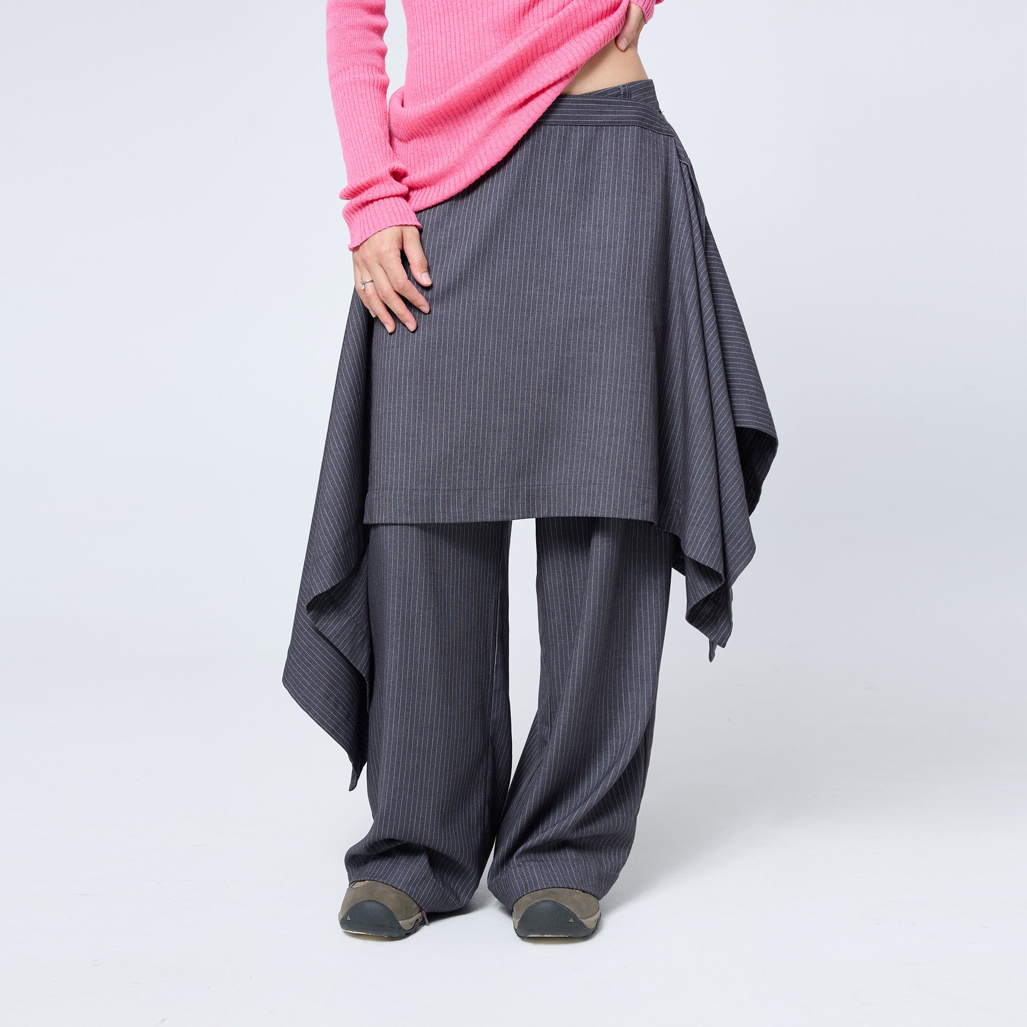Origami Skirt in Grey Pinstripe