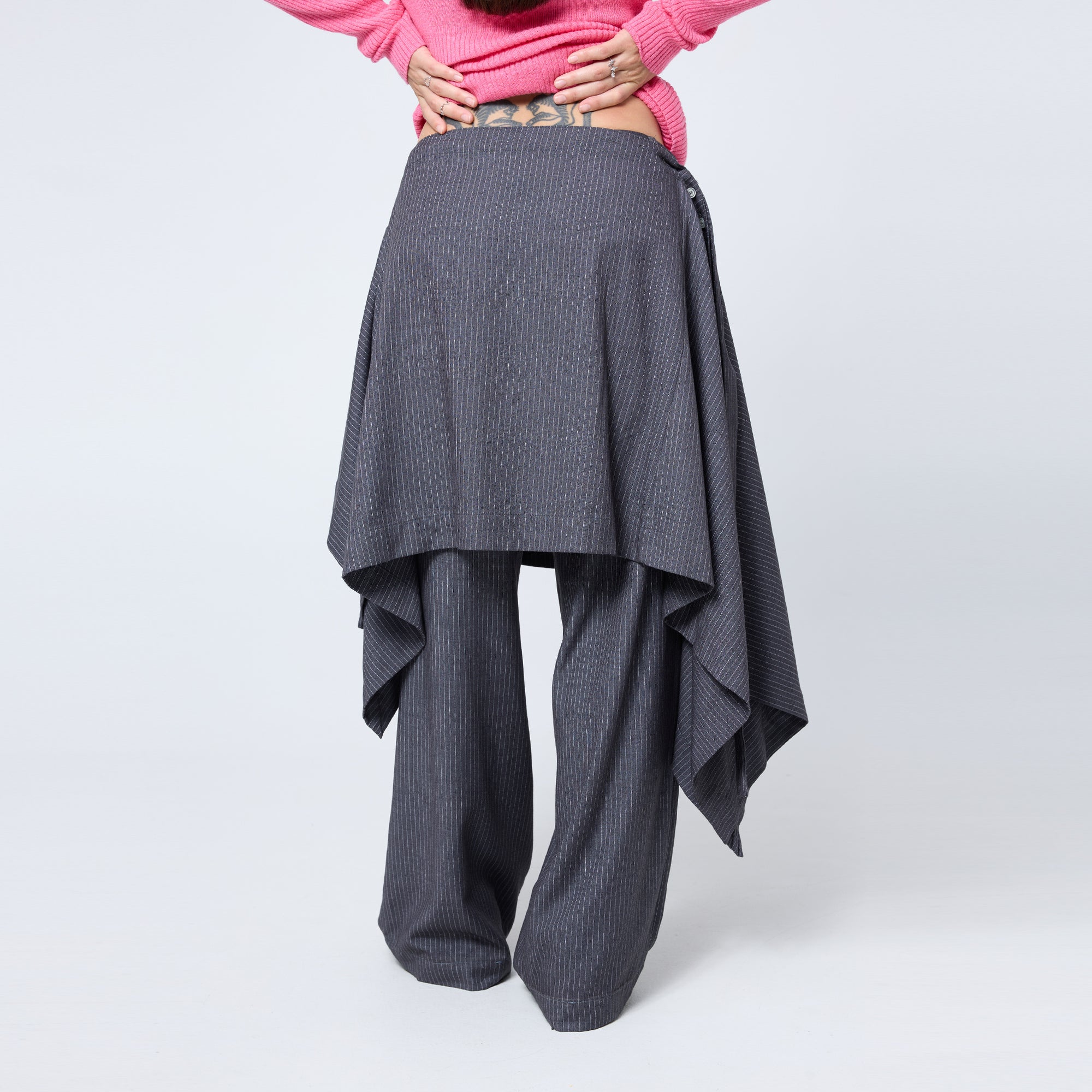 Origami Skirt in Grey Pinstripe