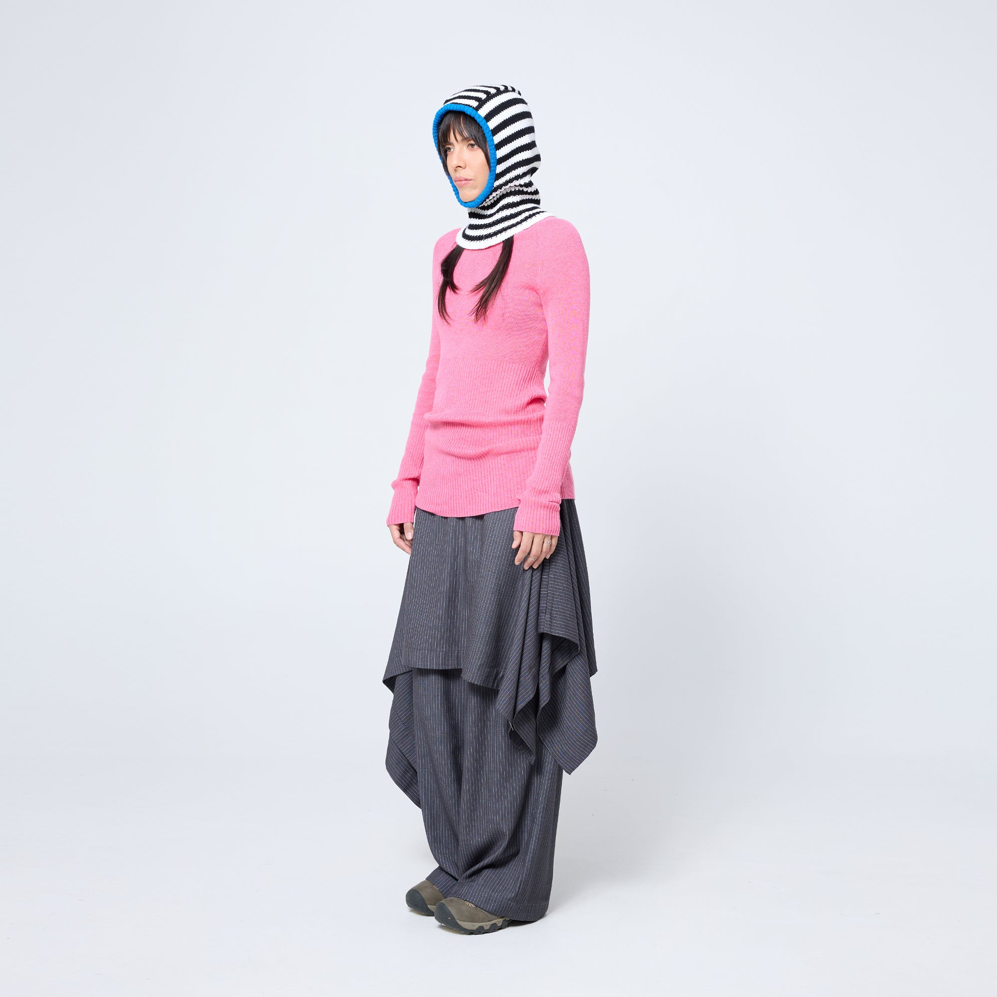 Origami Skirt in Grey Pinstripe