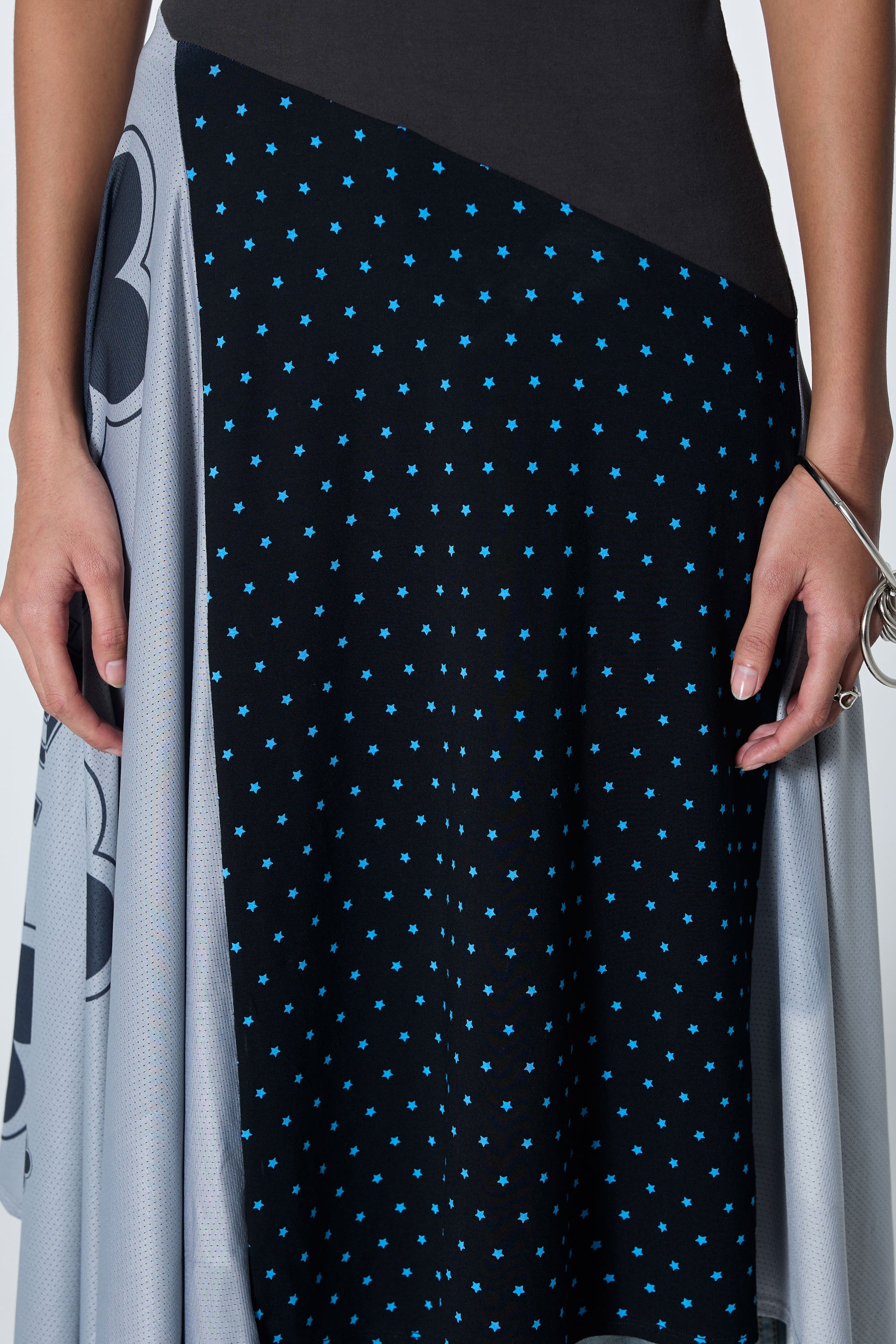 Arthur Apparel cotton blend tshirt drape dress in grey with graphic prints