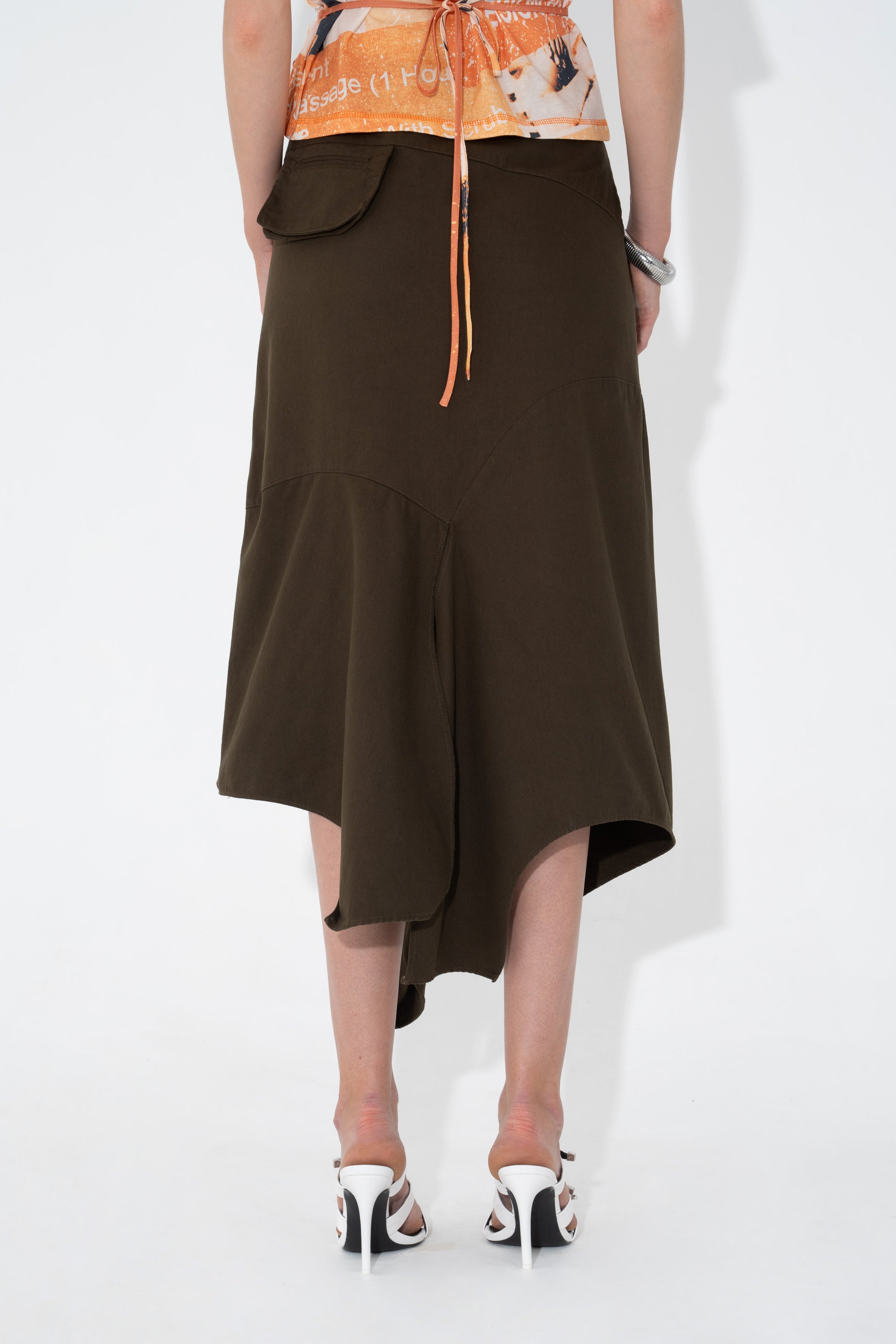 Arthur Apparel Olive Drape Midi Skirt in cotton twill