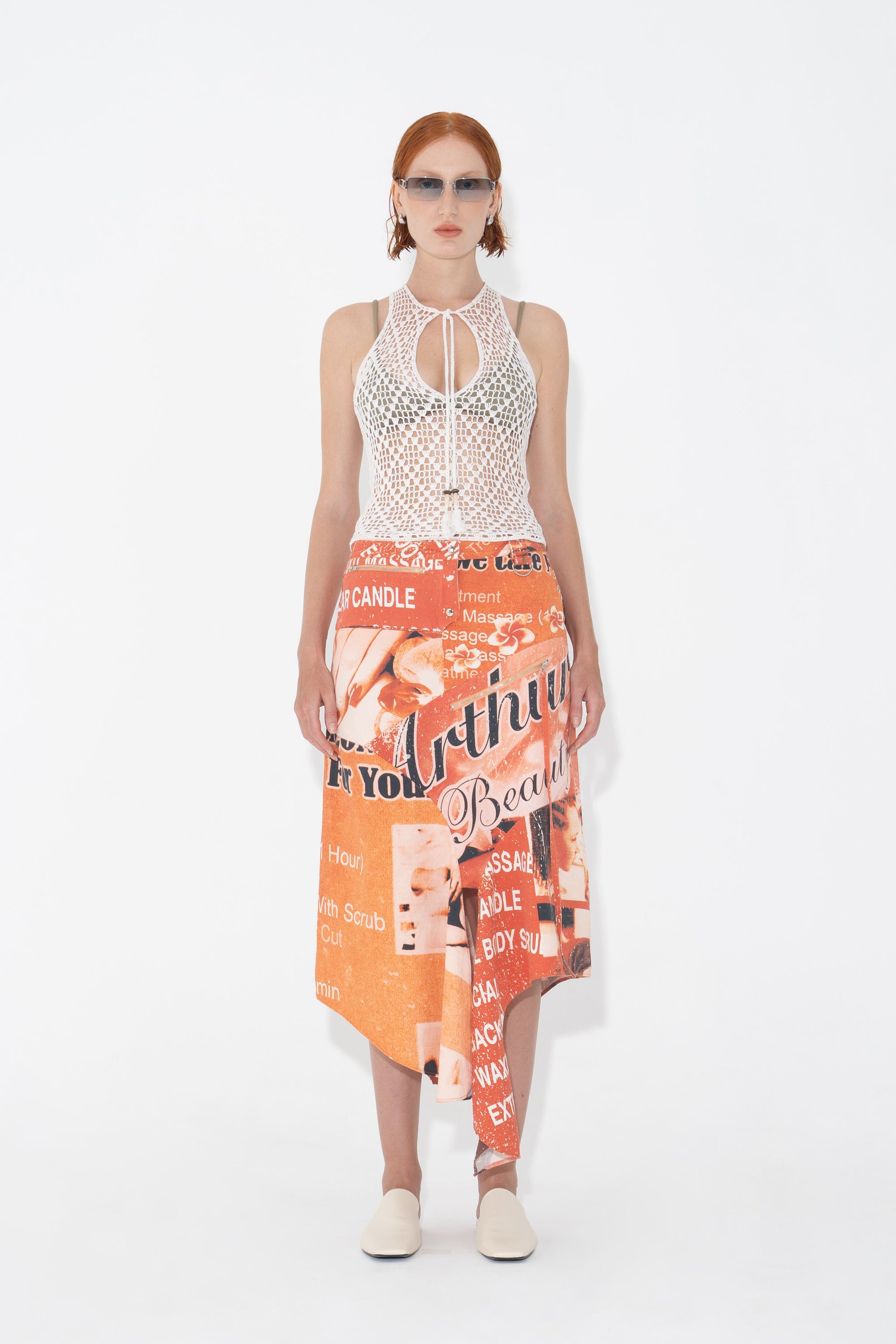 Arthur Apparel Graphic Print Drape Midi Skirt in cotton twill