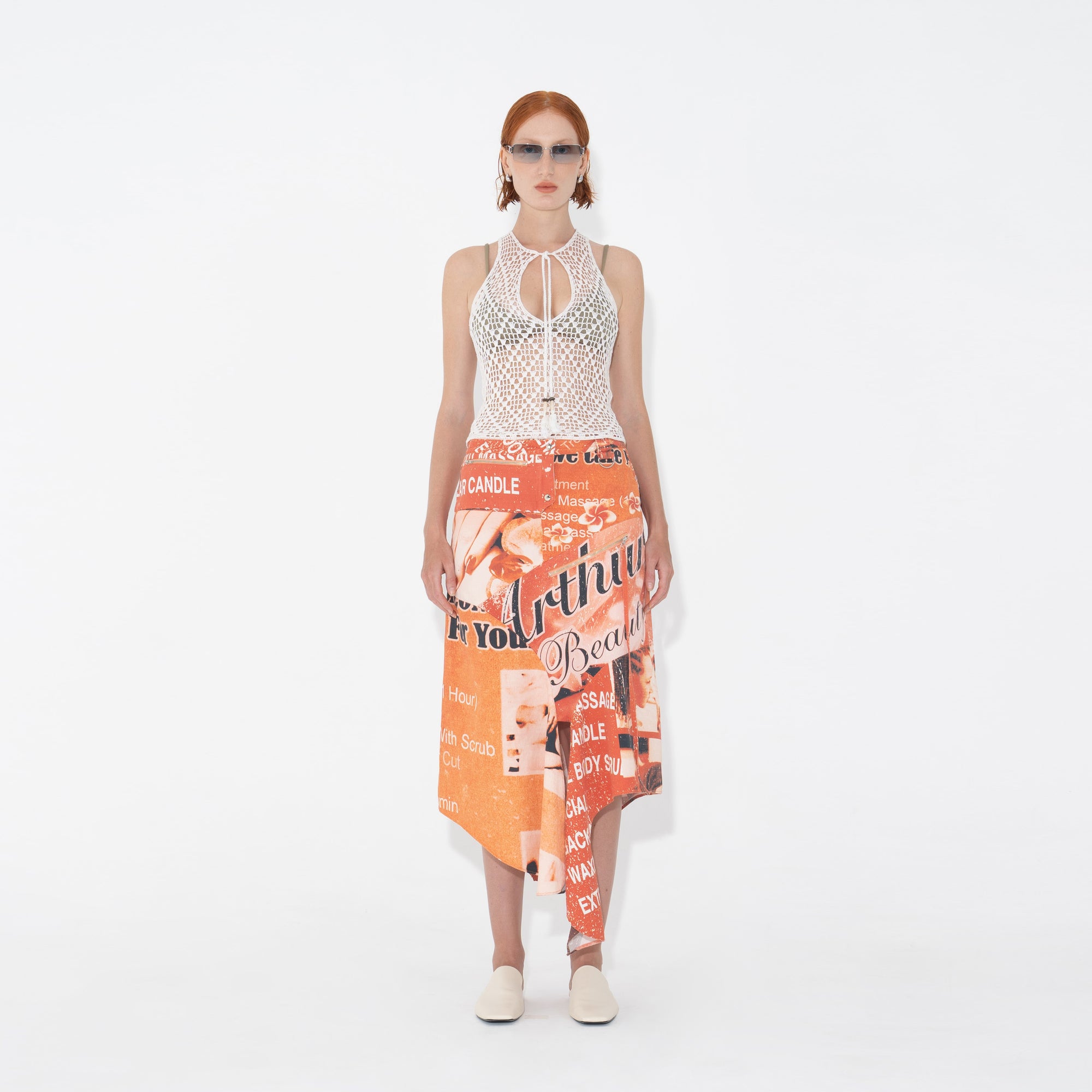 Arthur Apparel Graphic Print Drape Midi Skirt in cotton twill