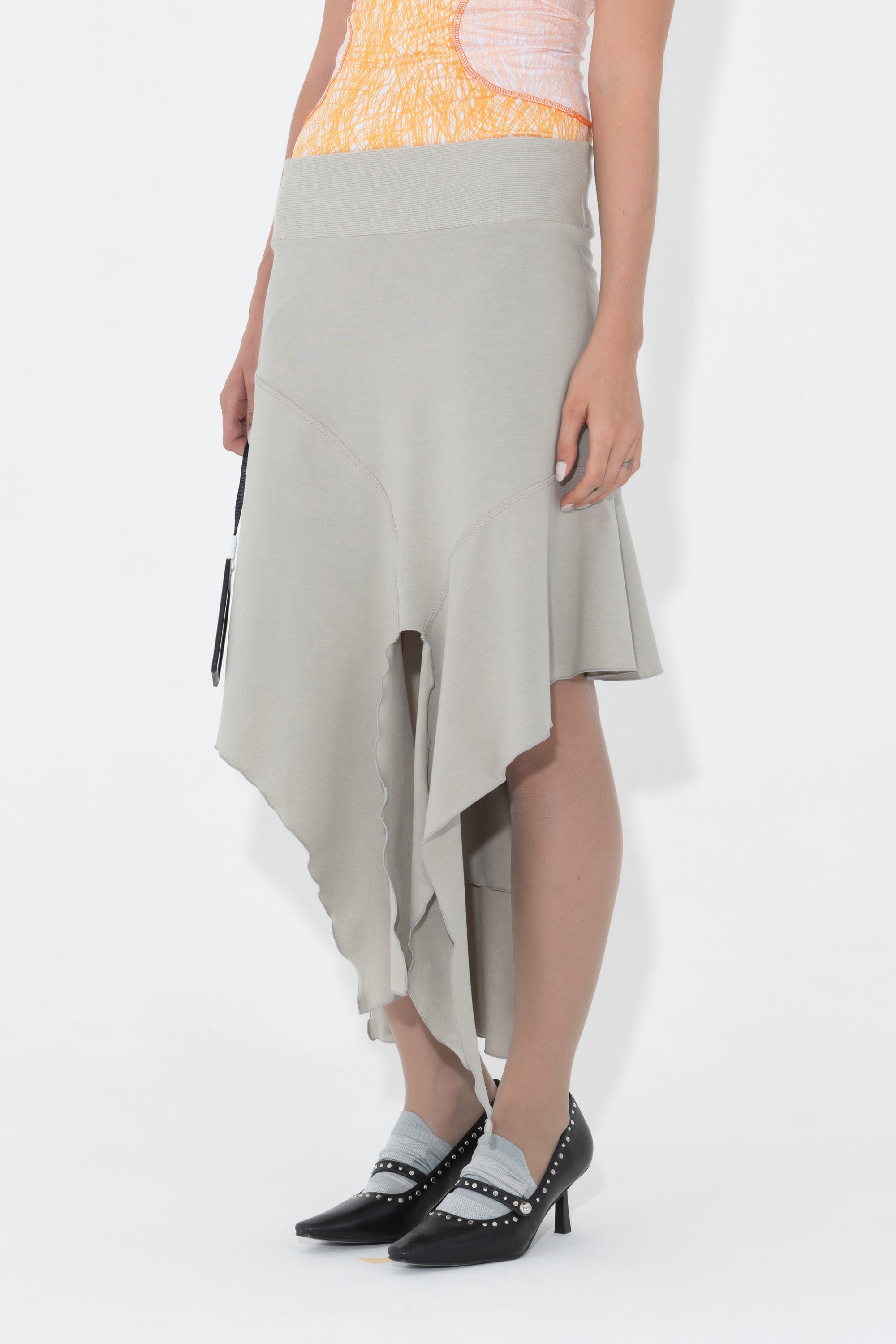 Arthur Apparel Asymmetric Draped Midi Skirt