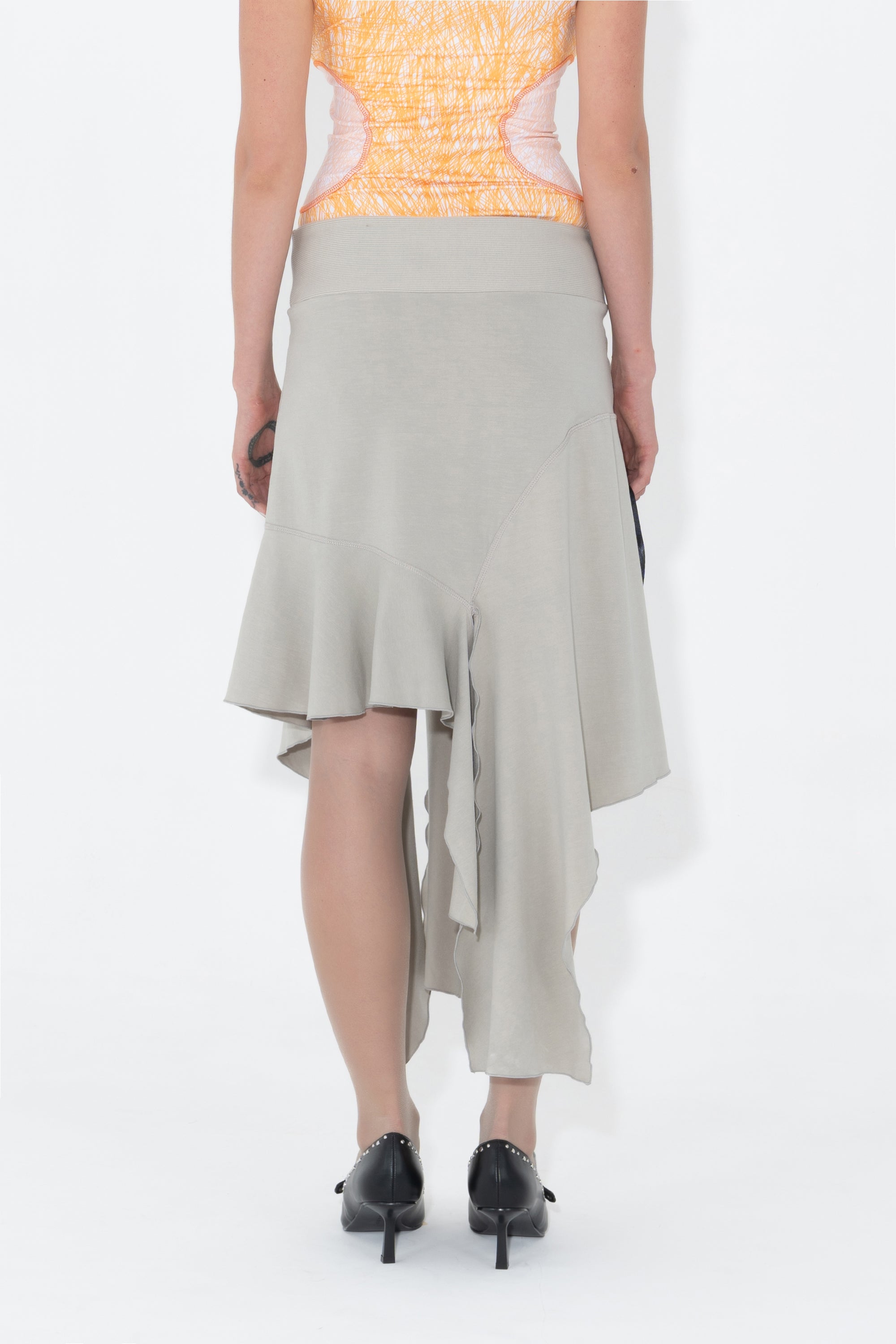 Arthur Apparel Asymmetric Draped Midi Skirt