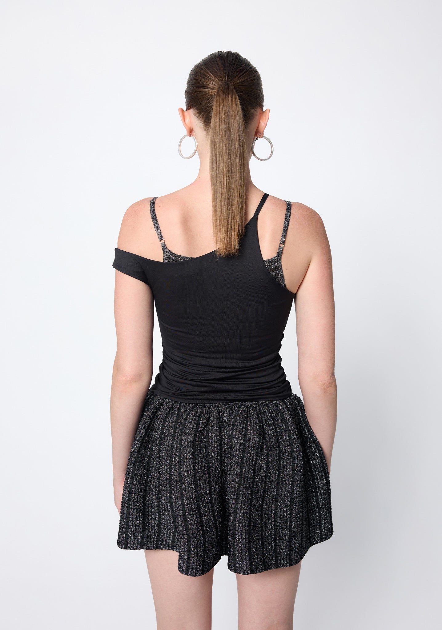 Arthur Apparel Off Shoulder Black Asymmetric Tank