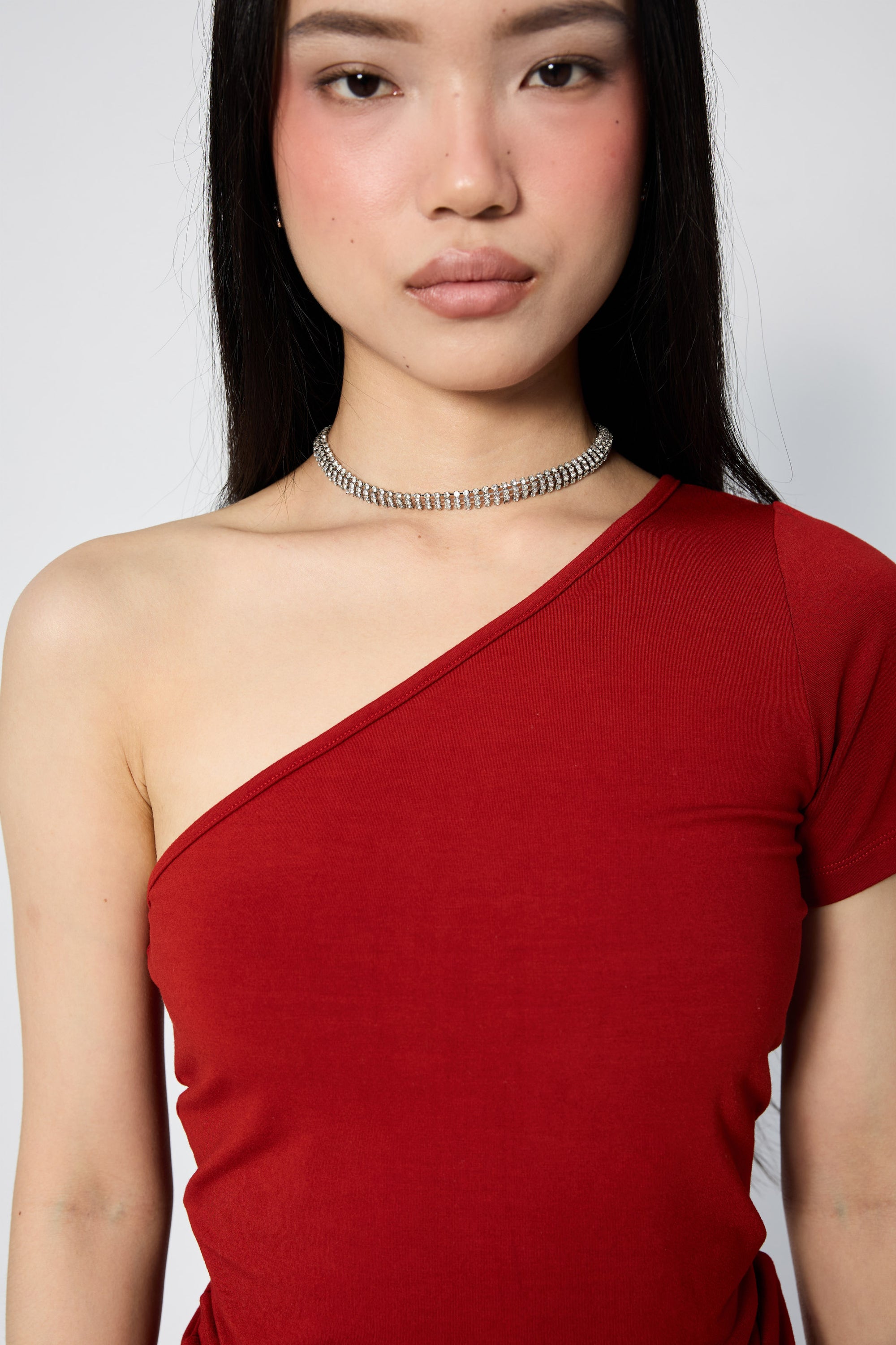 Arthur Apparel fitted asymmetric tee in cherry red