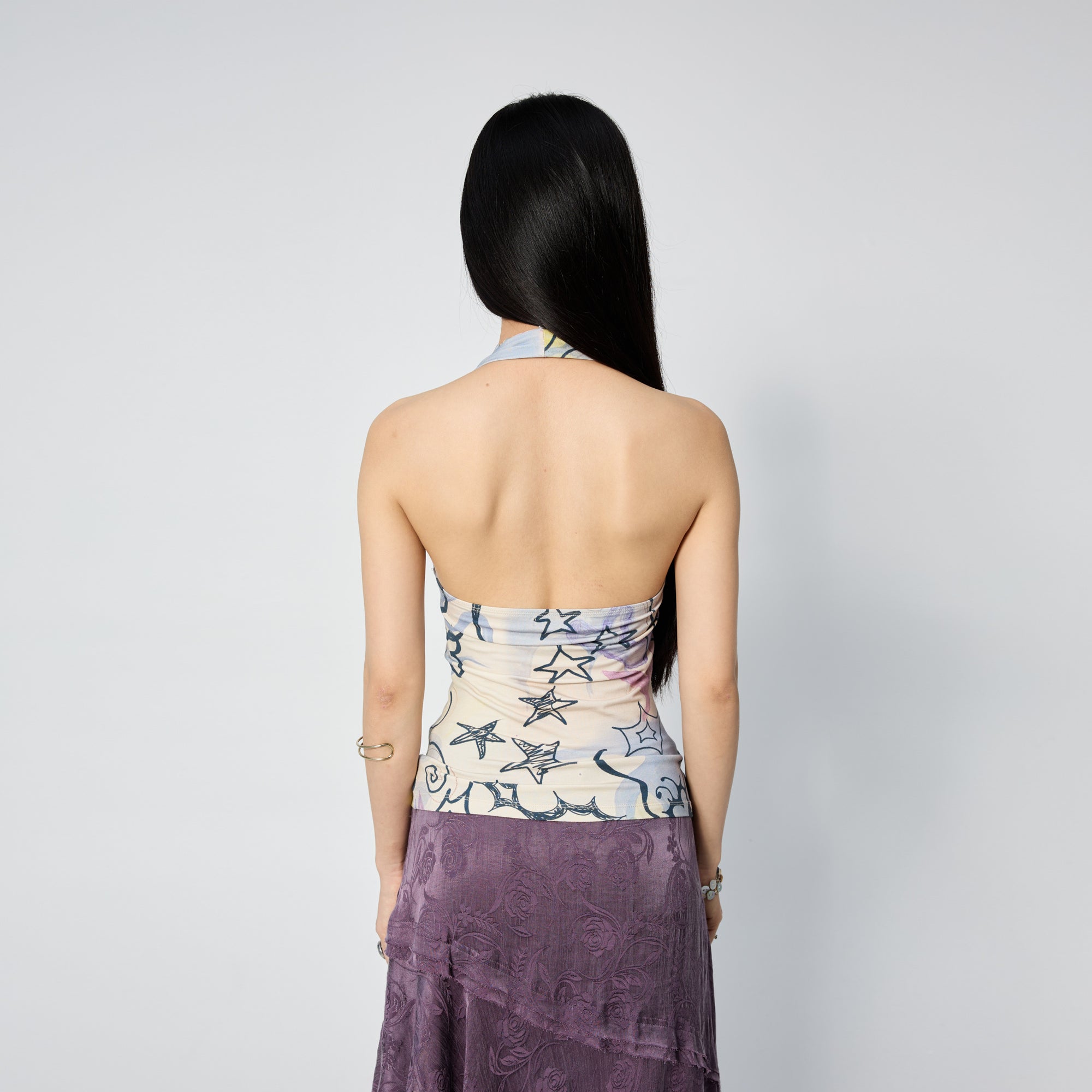 Arthur Apparel cleavage tee with purple stars print