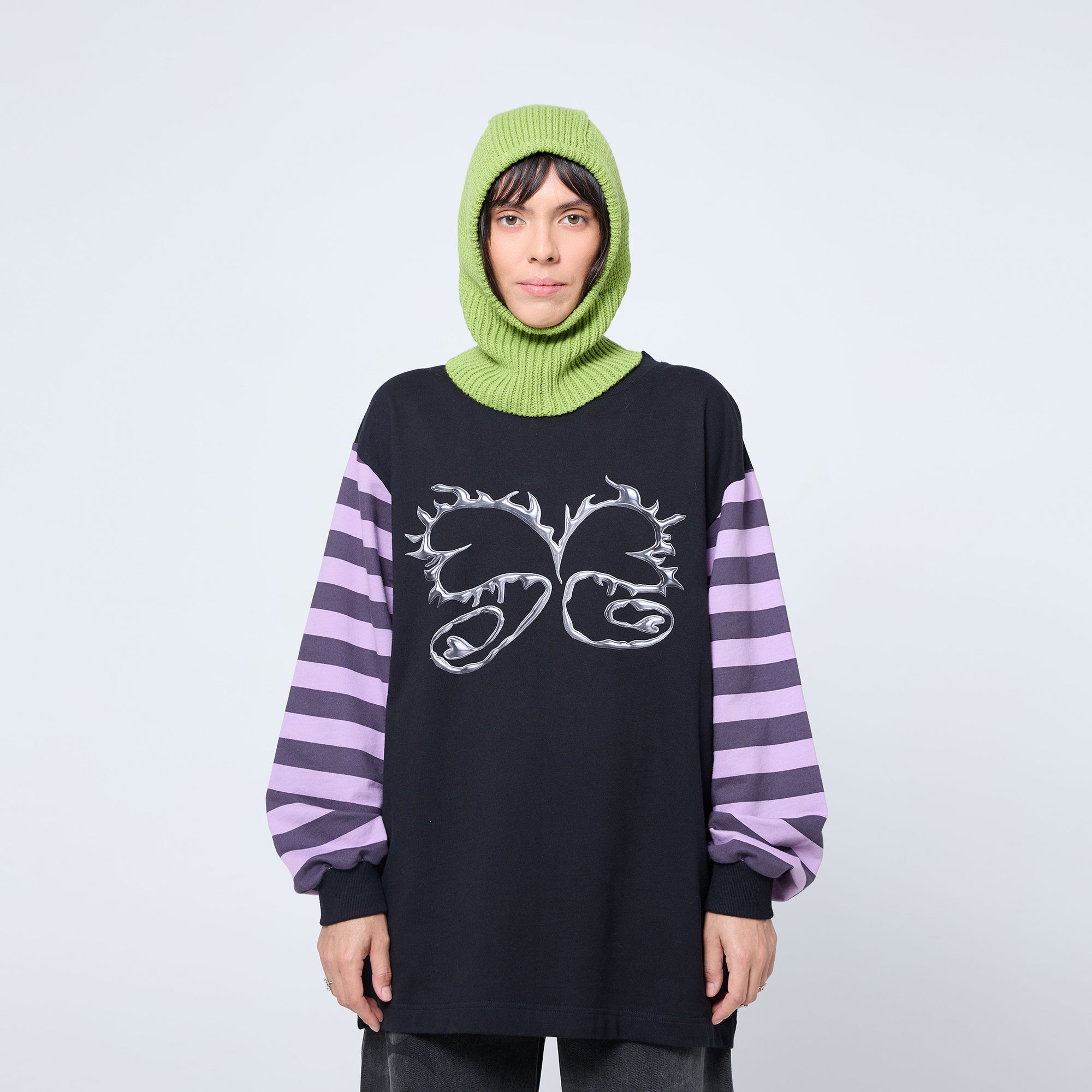 Arthur Apparel black long sleeve tshirt  with graphic silver heart print