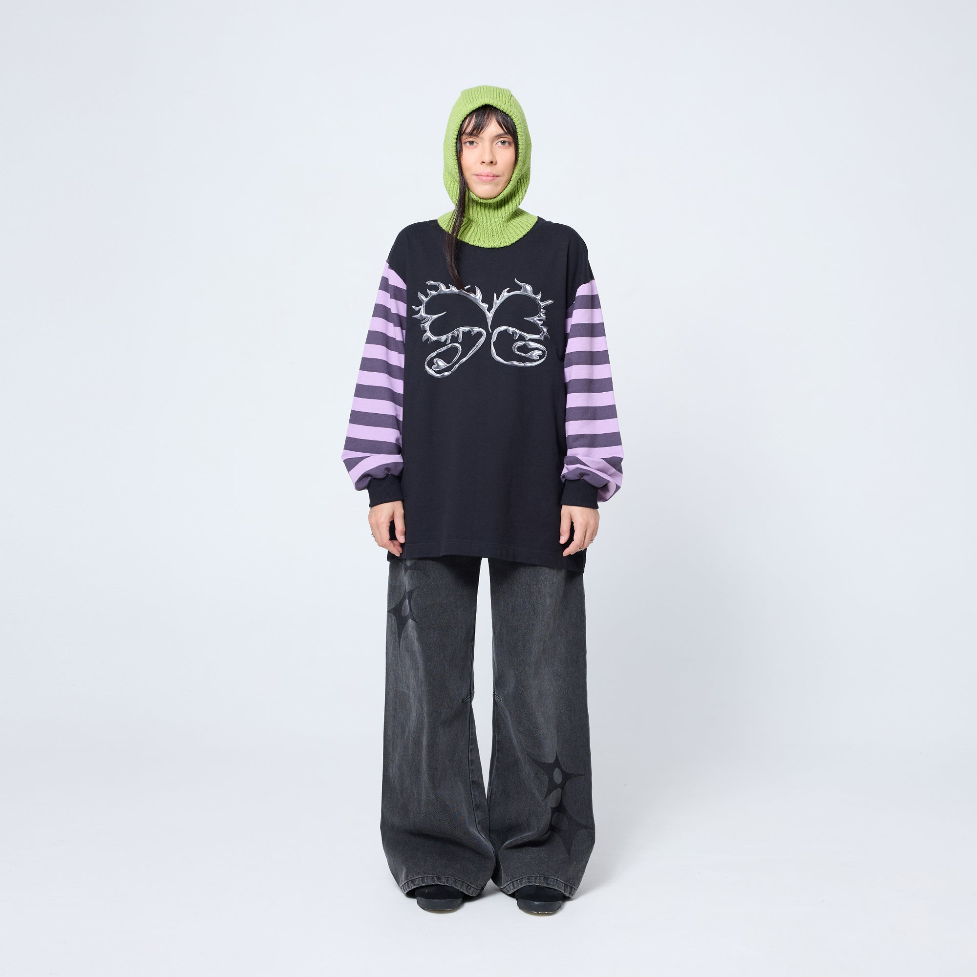 Arthur Apparel black long sleeve tshirt  with graphic silver heart print