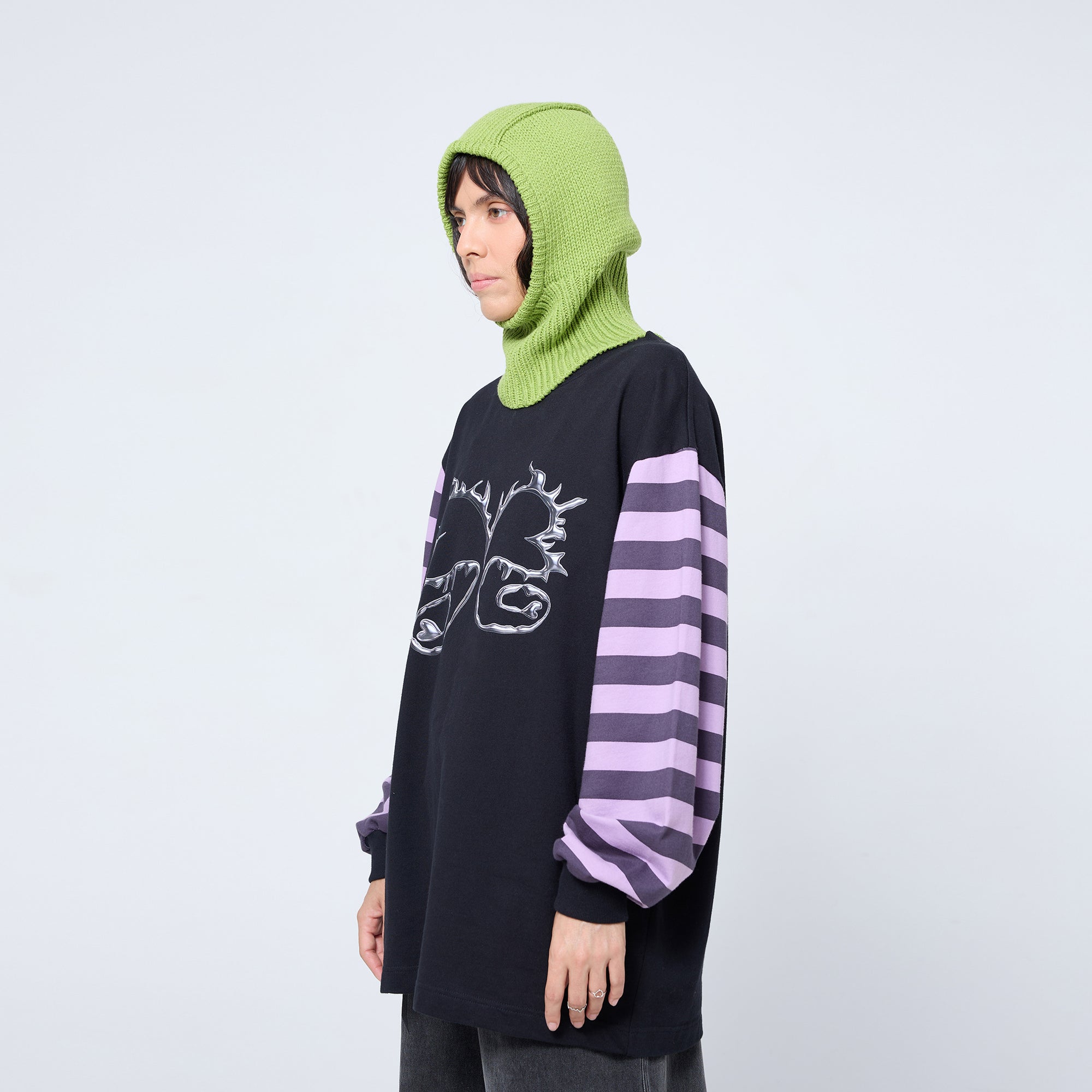 Arthur Apparel black long sleeve tshirt  with graphic silver heart print